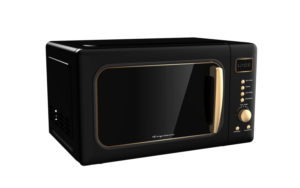 2026 NewFrigidaire 0.7 Cu. Ft. Retro Countertop Microwave Oven, Black and Gold