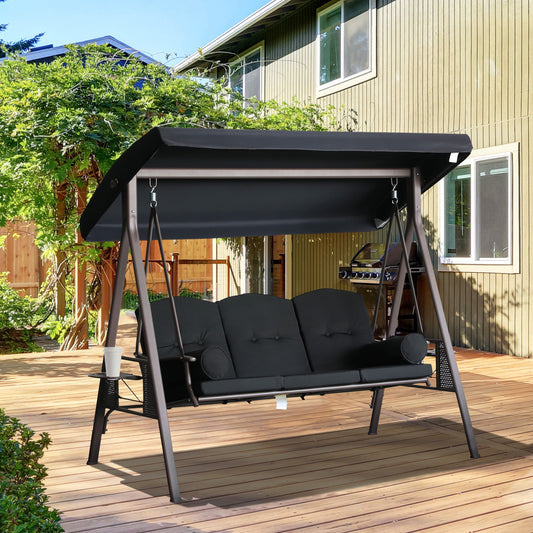 Outsunny 3 Seater Porch Swing Heavy Duty Outdoor Swing Chair, Black