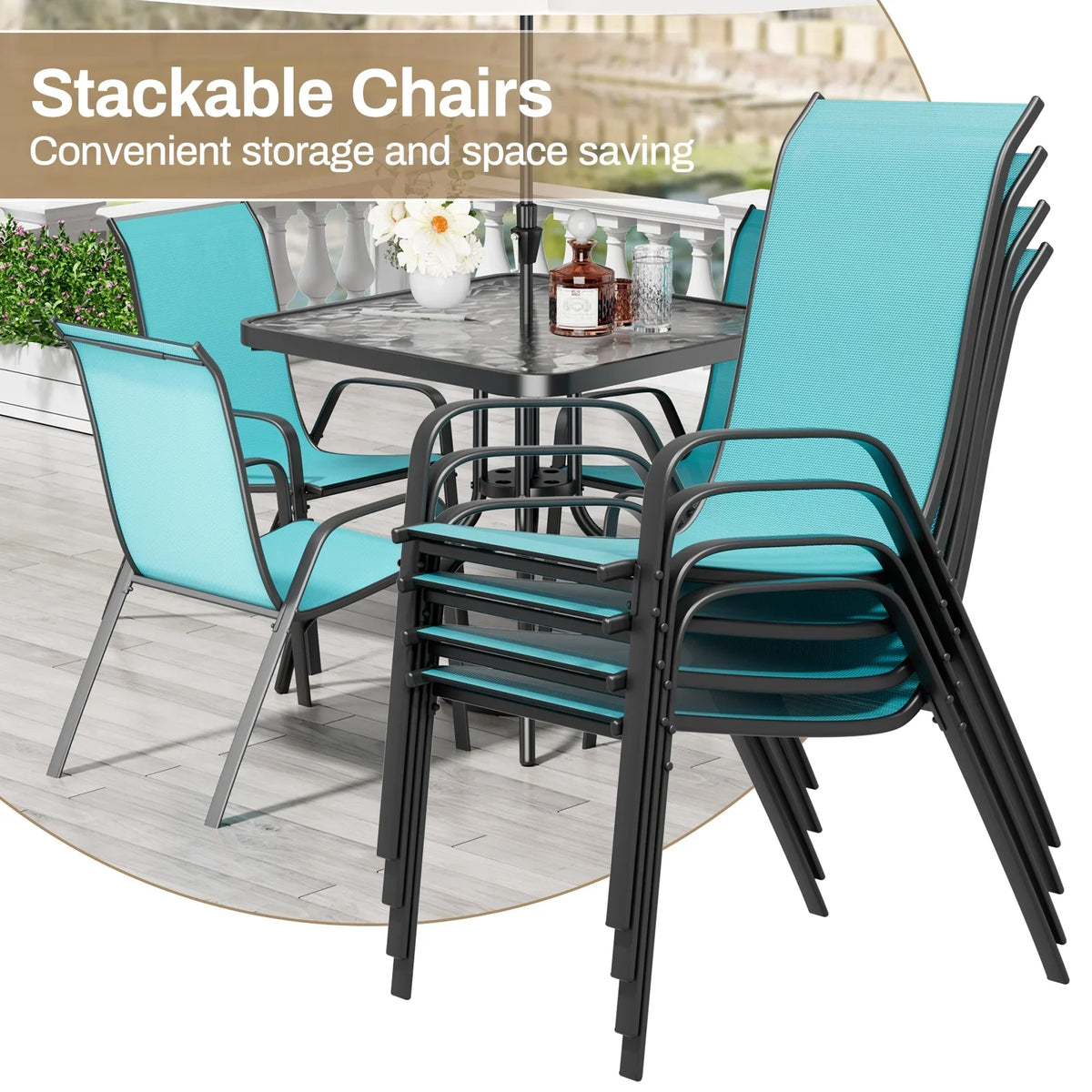 2026 NewPirecart 5-Piece Outdoor Patio Dining Table Set with 4 Stackable Textilene Chairs for for Patio, Lawn, Garden, Gray