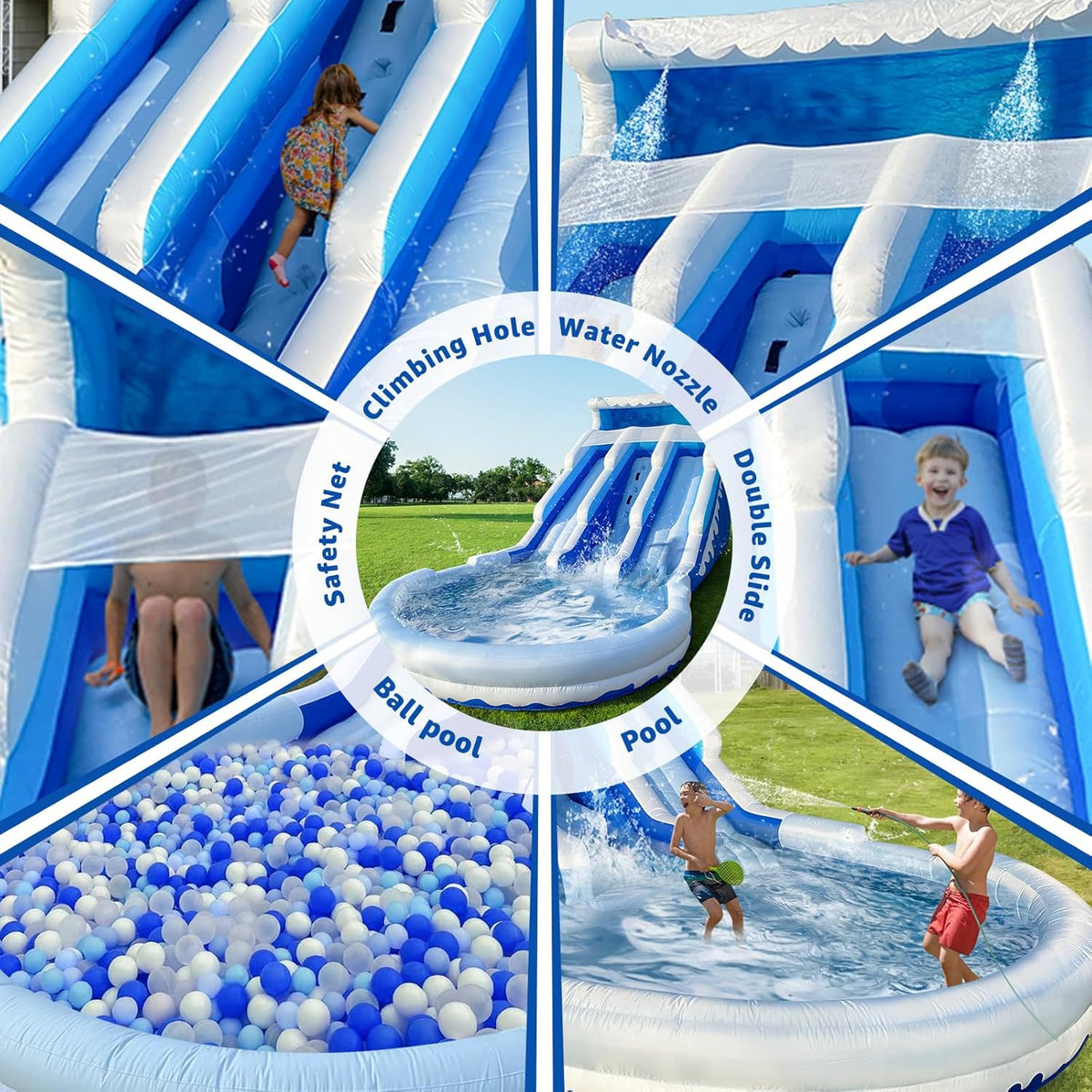 Large Inflatable Water Slide Swimming Pool Play Center, Commercial Grade Lightweight Premium Water Slide Bounce House 20.6x9.5x9.3Ft for Kids and Adults (with Blower)