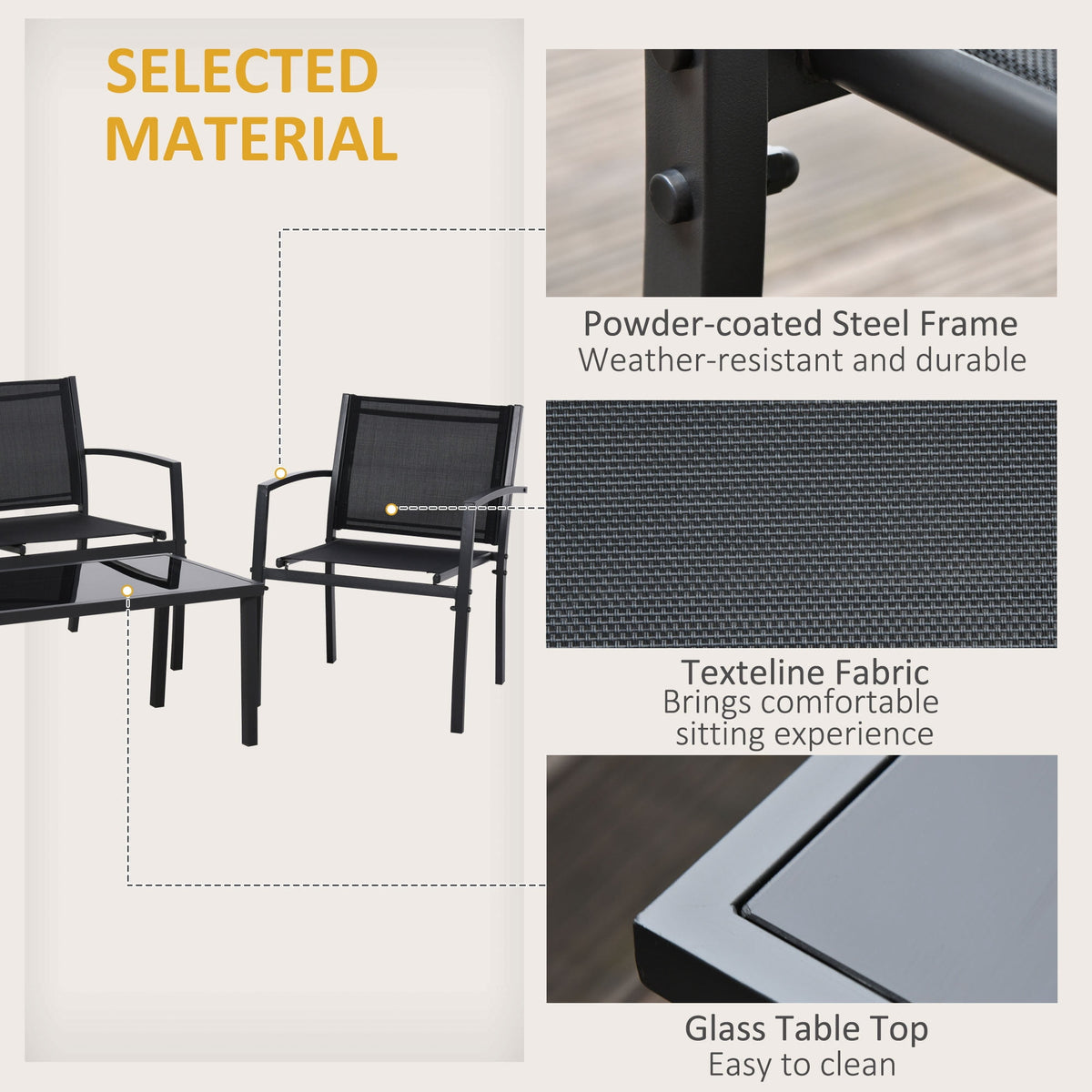 Outsunny 4 Piece Patio Furniture Set, Metal Outdoor Furniture Set, Black