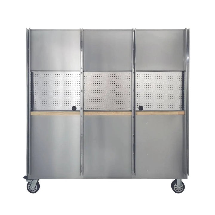 TMG Industrial Stainless Steel Rolling Workbench Cabinet Combo, 72", 15 Lockable Drawers, Wall-Mounted Cabinets, Pegboard, Adjustable Shelving, TMG-WBC72S