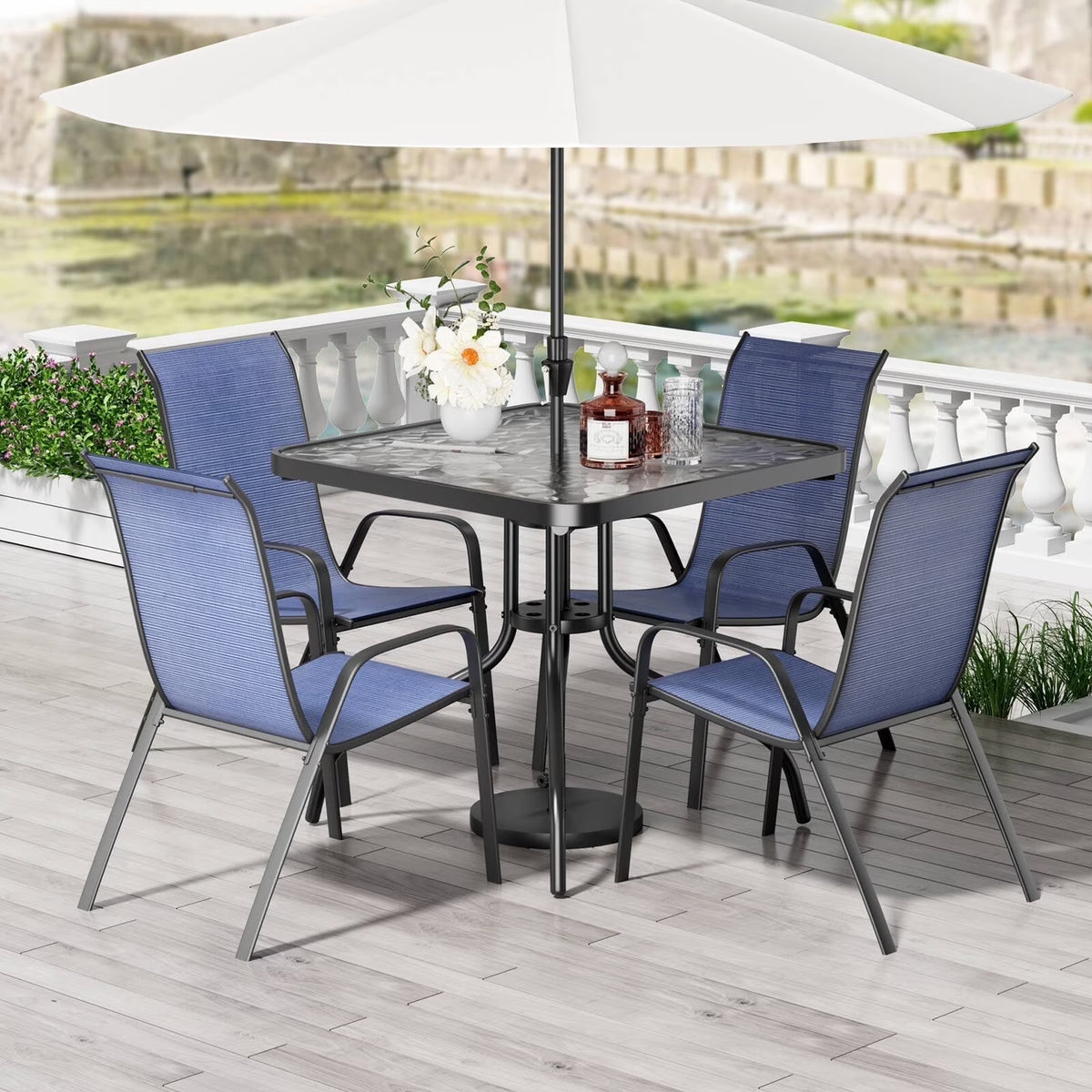 2026 NewPirecart 5-Piece Outdoor Patio Dining Table Set with 4 Stackable Textilene Chairs for for Patio, Lawn, Garden, Gray