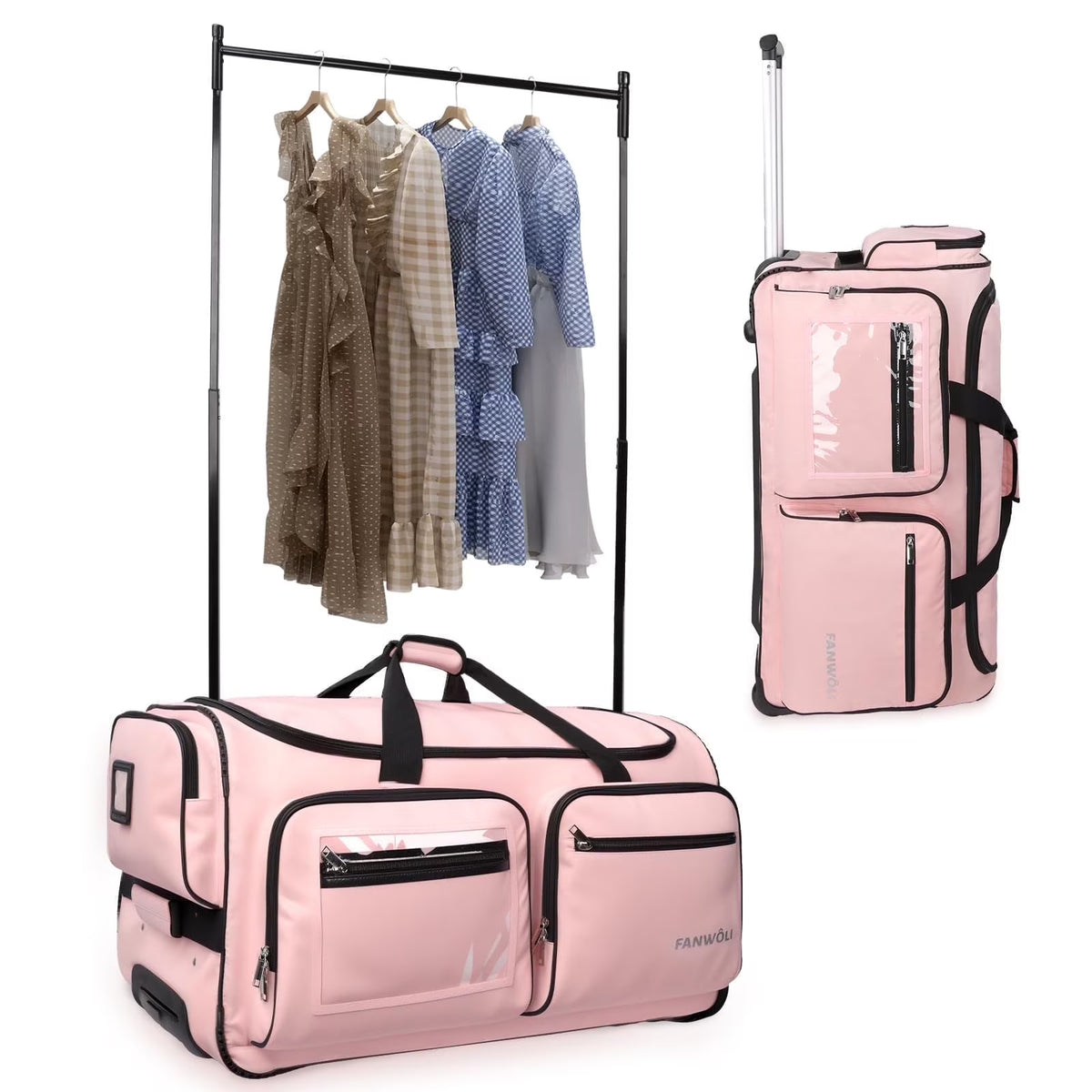 2026 NewFegat Dance Bag with Garment Rack - 28"Collapsible Rolling Competition Dance Duffle Bag Lightweight Costume Wheeled Suitcase for Dancers Shows Livestreamer Athletes
