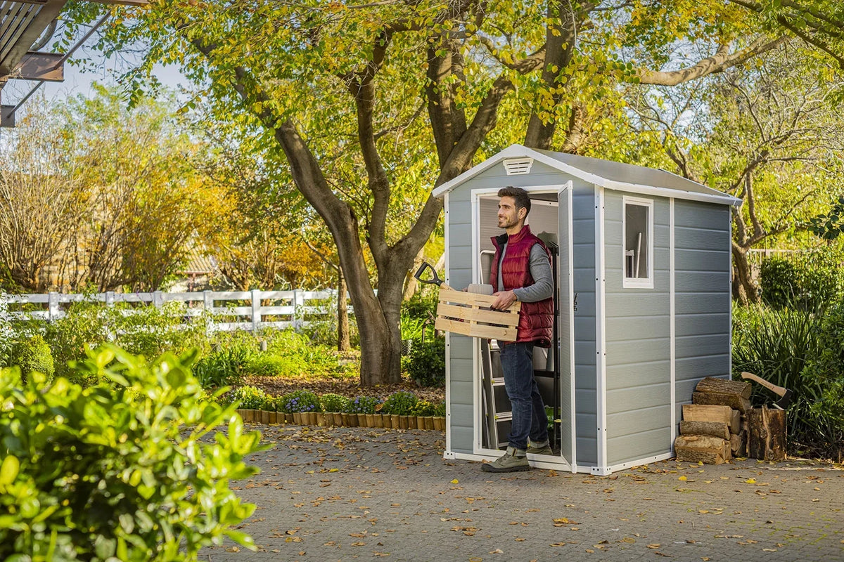 2026 NewKeter 213413 Manor DD 6 X 8 Foot All Weather Outdoor Storage Shed, Grey