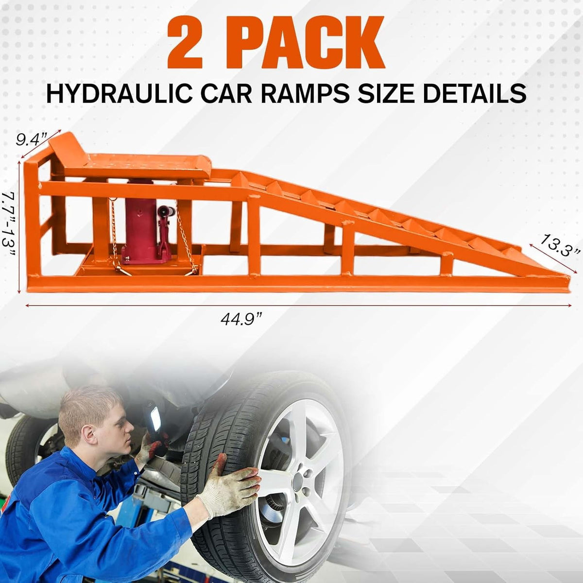 2PCS Hydraulic Car Truck Service Ramps 12 000 lbs Heavy Duty Garage Lift Ramps Adjustable 9.8 In -15 In for Oil Changes and Repairs Orange