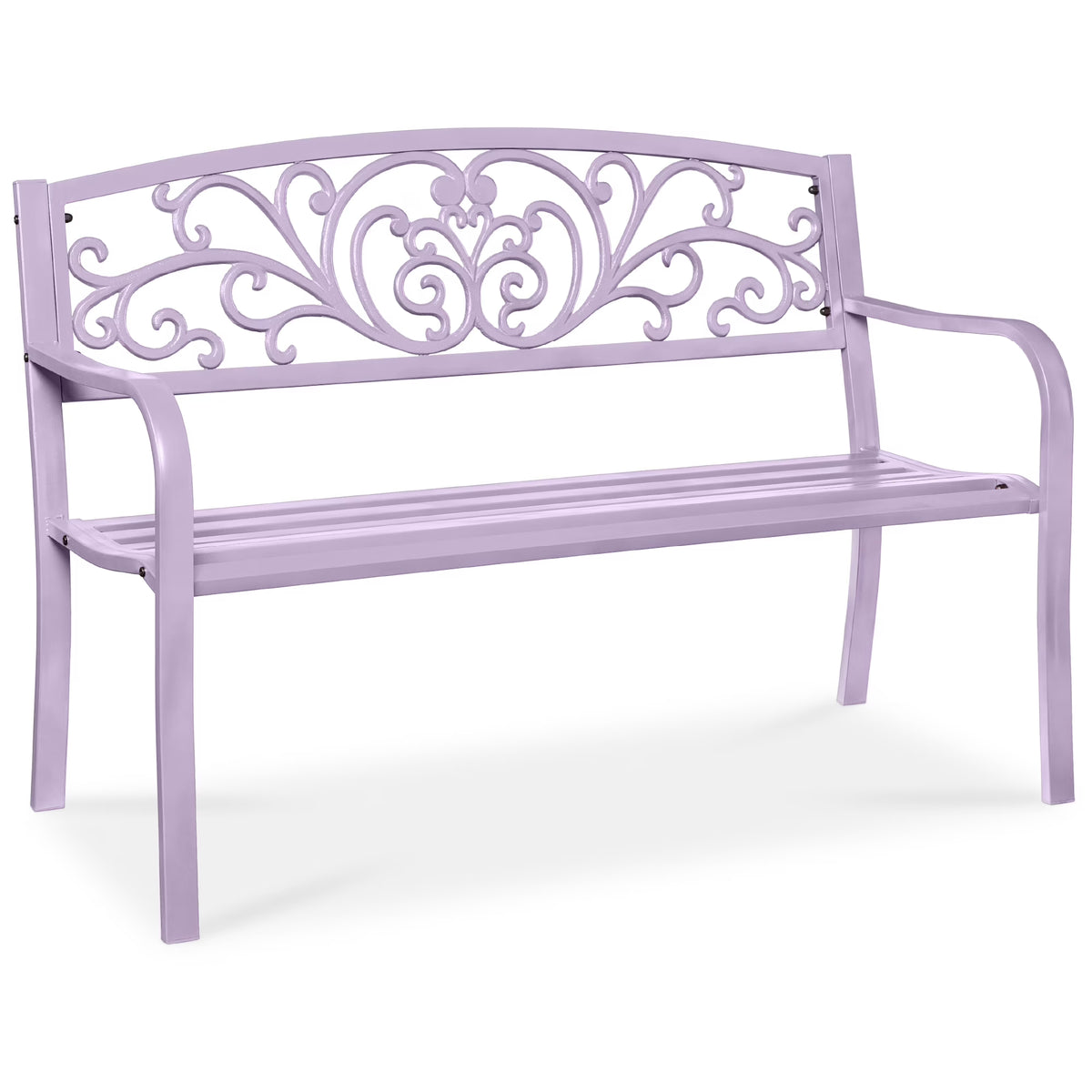 2026 NewBest Choice Products Outdoor Steel Bench Garden Patio Porch Furniture w/ Floral Design Backrest - Black