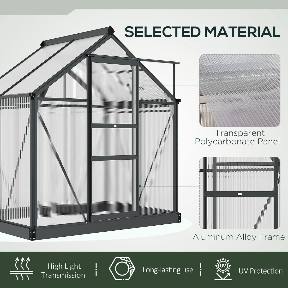 CoSoTower Greenhouse Garden, Green House, Outdoor Greenhouse Kit, PC Board with Sliding Door, 6.2' x 4.3' x 6.6', Grey