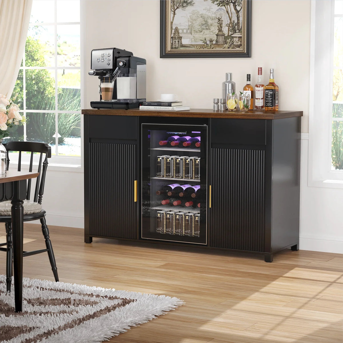 2026 NewCoffee Bar Cabinet with Fridge Space, Mini Fridge Cabinet"Buffet Sideboard"53.2"L