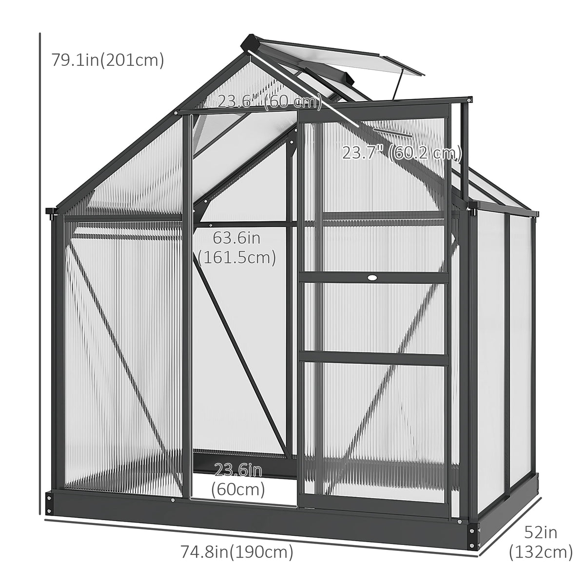CoSoTower Greenhouse Garden, Green House, Outdoor Greenhouse Kit, PC Board with Sliding Door, 6.2' x 4.3' x 6.6', Grey
