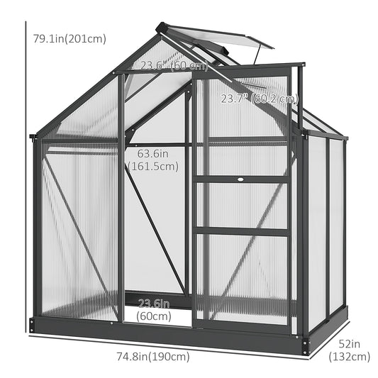 CoSoTower Greenhouse Garden, Green House, Outdoor Greenhouse Kit, PC Board with Sliding Door, 6.2' x 4.3' x 6.6', Grey