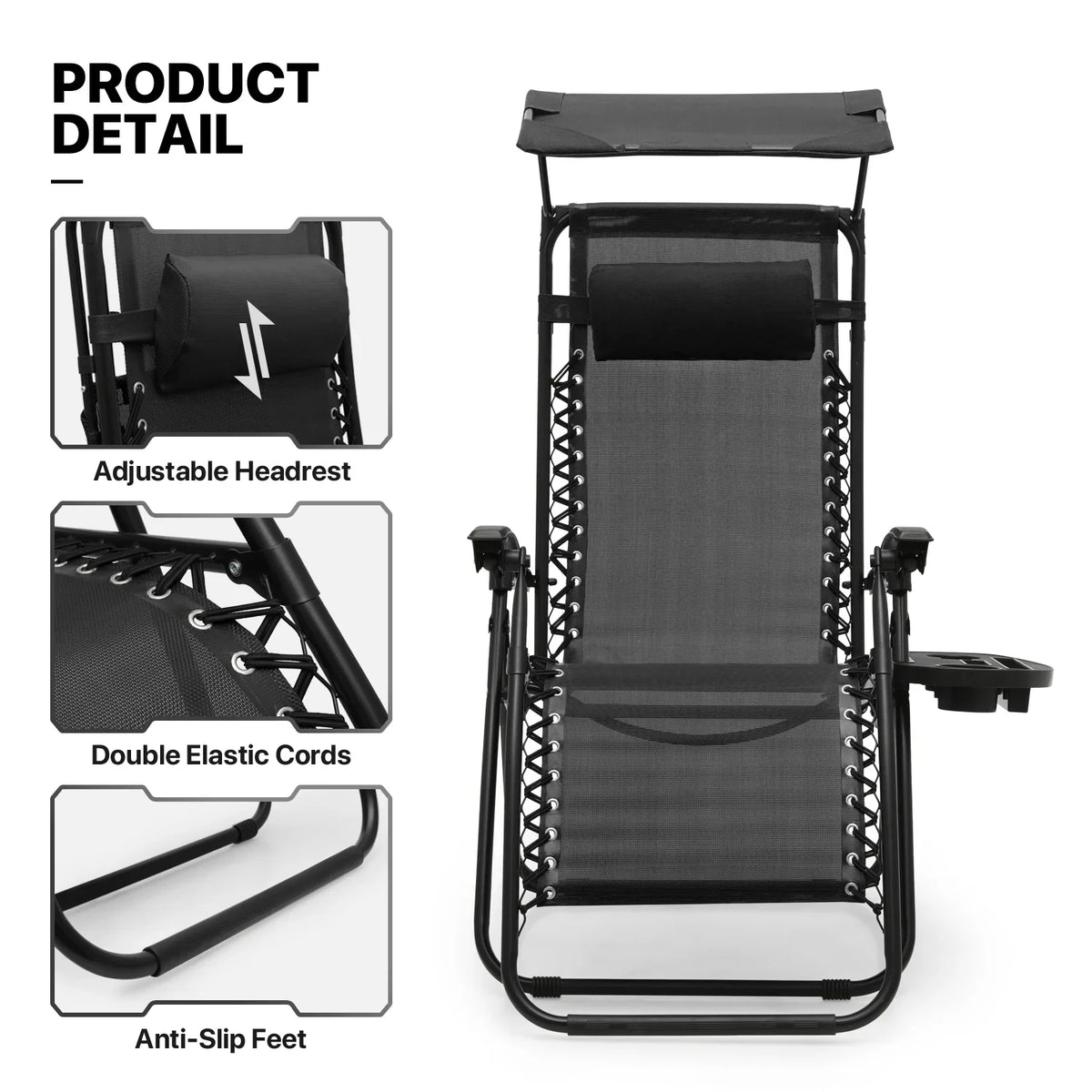 2026 NewMoNiBloom Zero Gravity Chairs Set of 2, Folding Outdoor Patio Beach Recliner with Canopy Shade & Headrest, Black