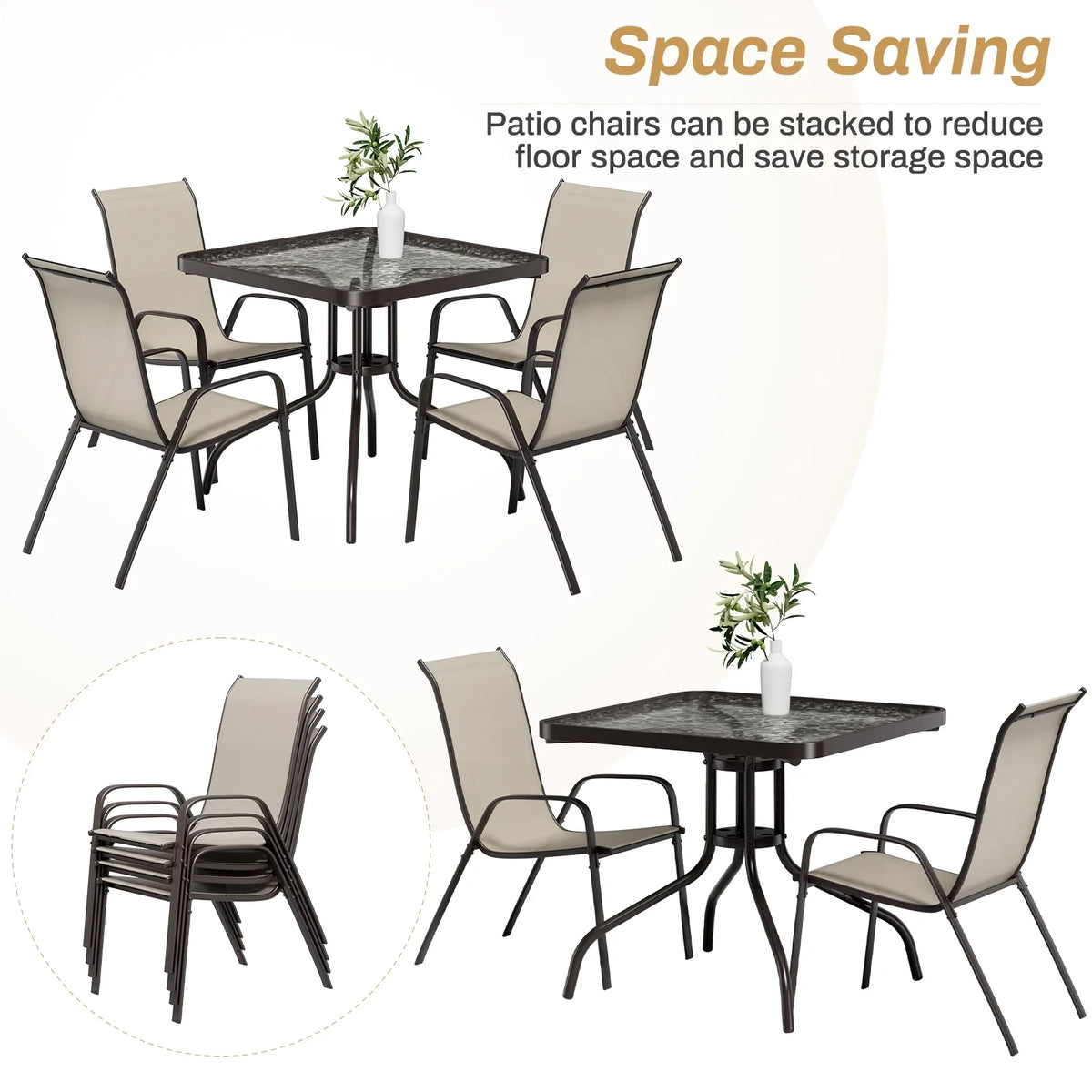 2026 NewPirecart 5-Piece Outdoor Patio Dining Table Set with 4 Stackable Textilene Chairs for for Patio, Lawn, Garden, Gray