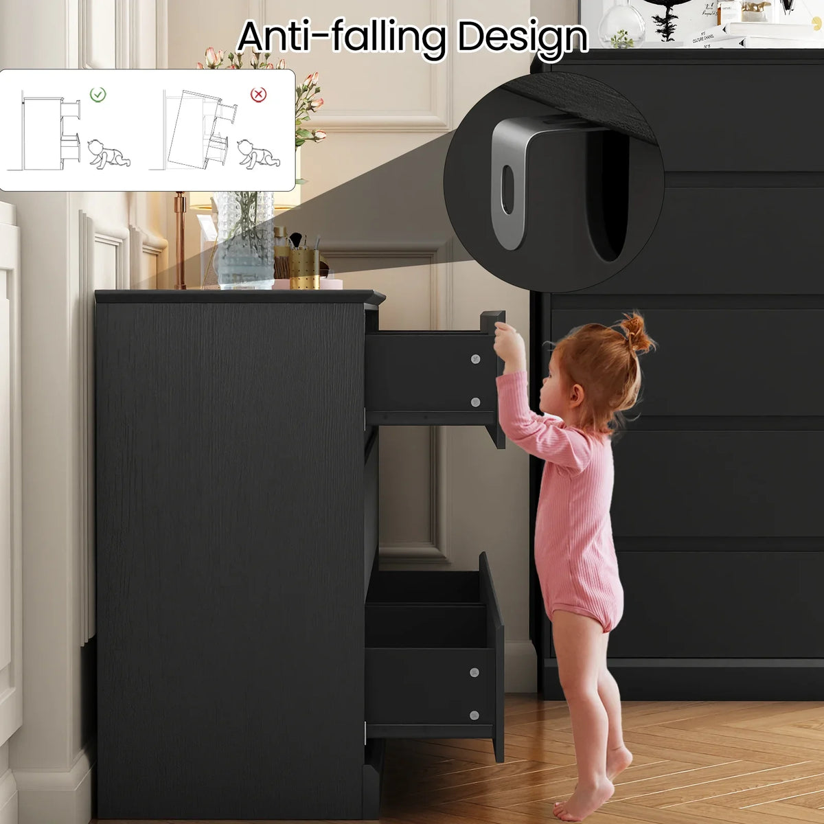 2026 NewWhite Dressers Bedroom Dresser 6 Drawer Storage Chest of Drawers Double Dresser Storage Side Cabinet Room Furniture for Bedroom Living Room