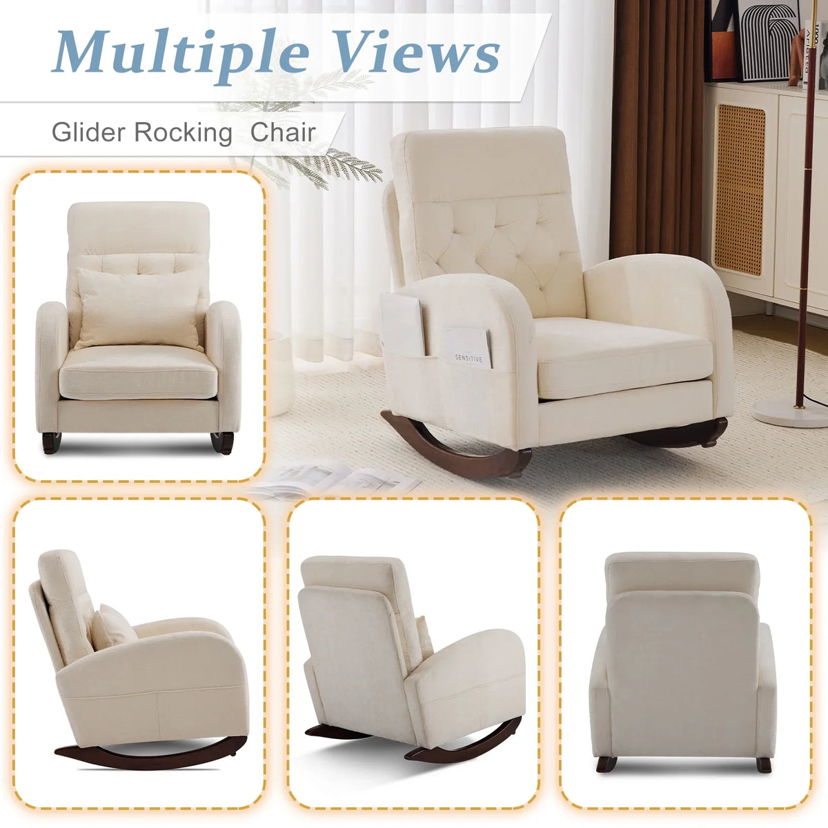 2026 NewKtaxon Rocking Accent Chair Glider Reading Chair Comfy Teddy Velvet Upholstered Single Sofa Rocker for Living Room, Nursery, Bedroom Beige