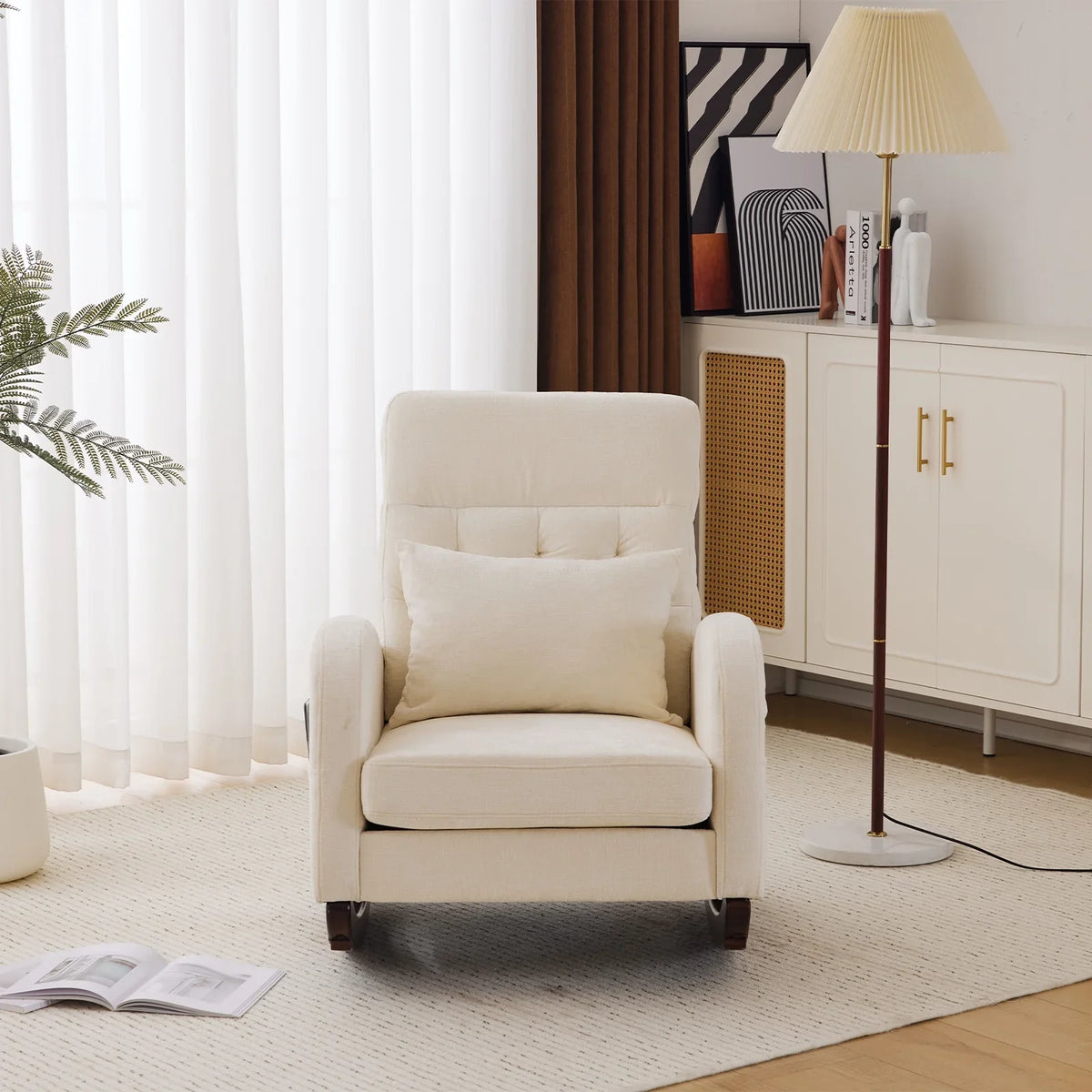 2026 NewKtaxon Rocking Accent Chair Glider Reading Chair Comfy Teddy Velvet Upholstered Single Sofa Rocker for Living Room, Nursery, Bedroom Beige