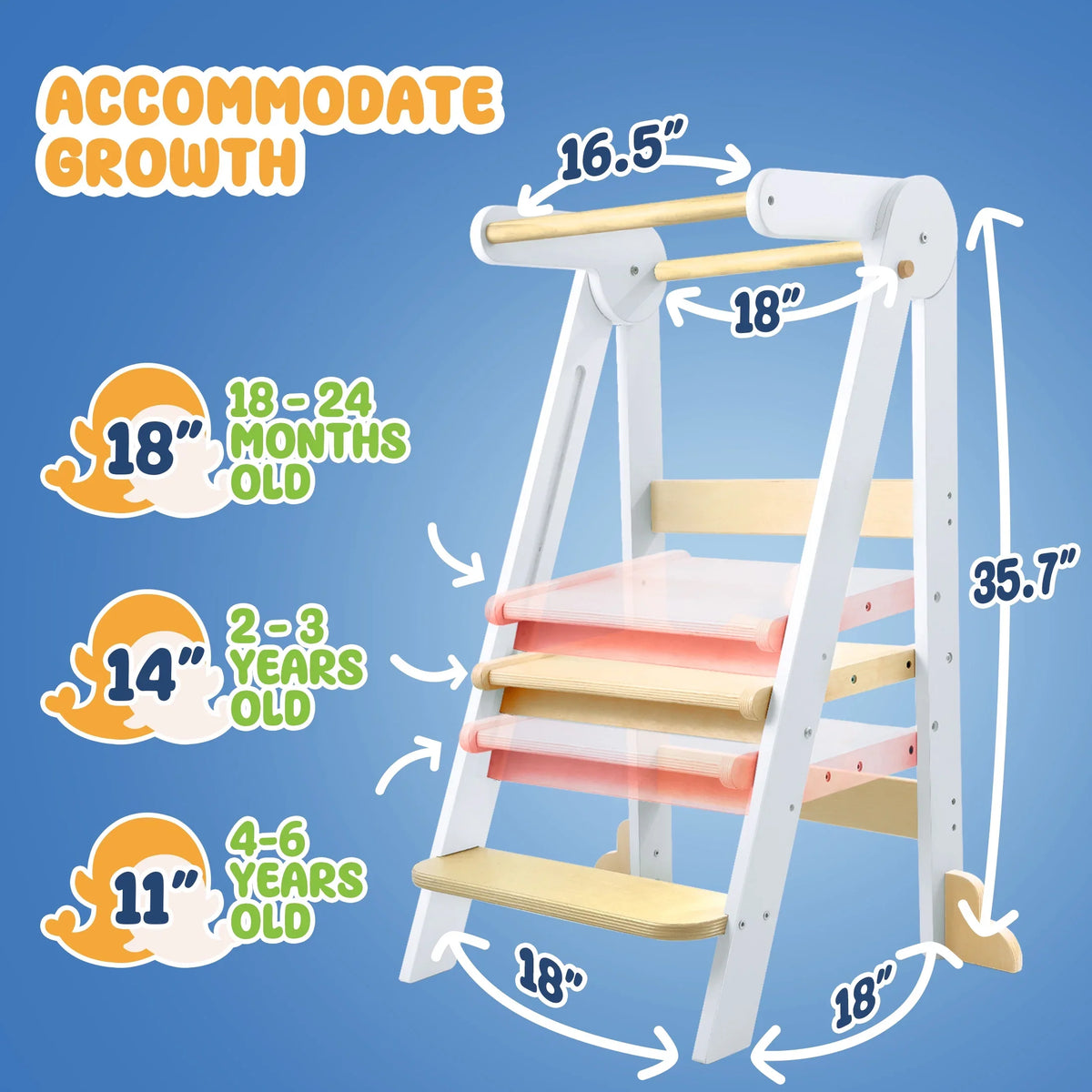 2026 NewHARPPA Foldable Toddler Kitchen Tower, Standing Tower for Kids Age 1.5-6 Years, White