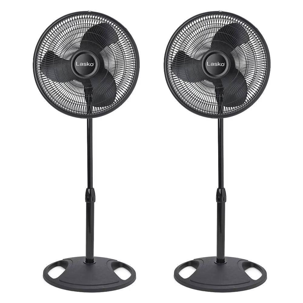 2026 NewLasko 16" Oscillating 3 Speed Adjustable Pedestal Stand Fan, Black (2 Pack)