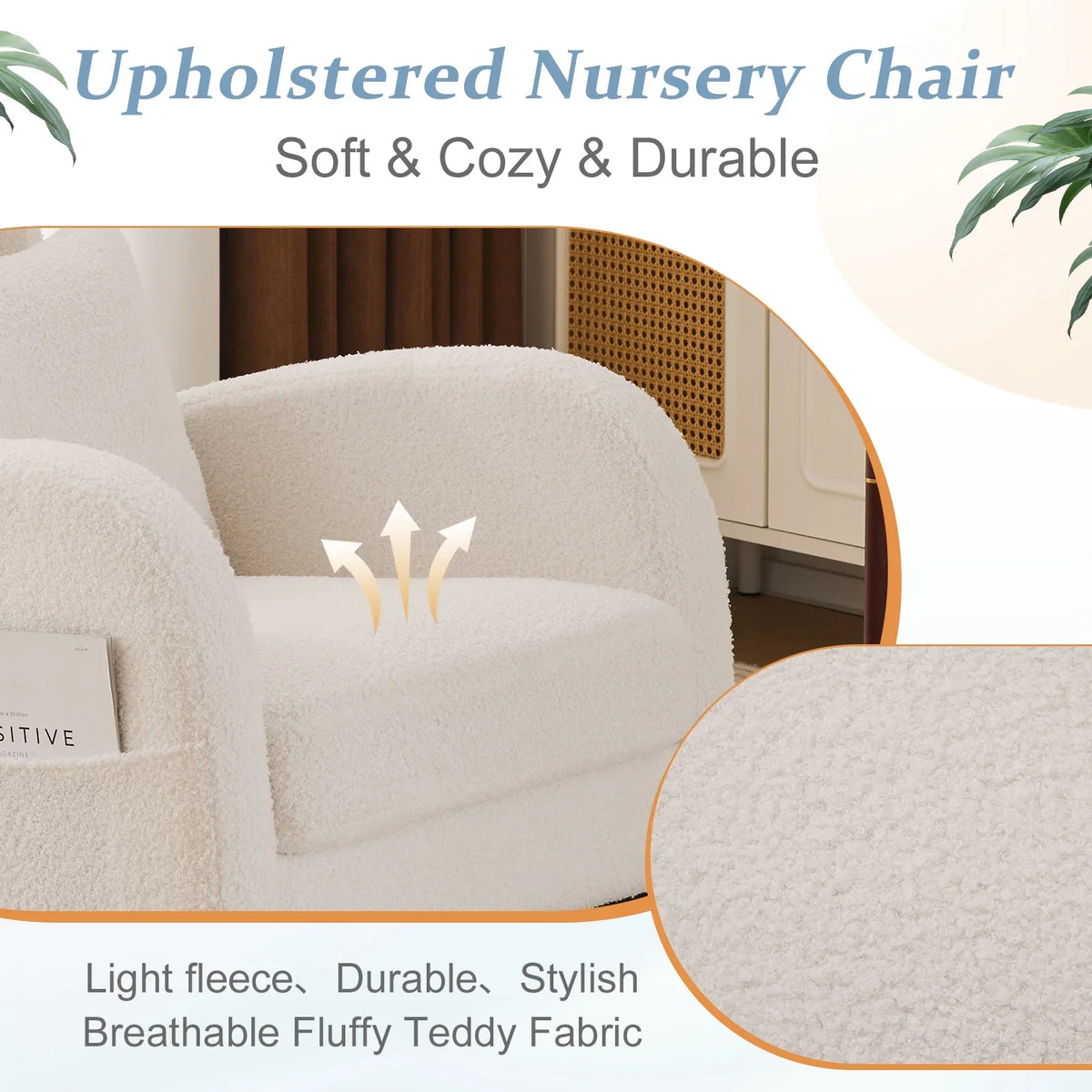 2026 NewKtaxon Rocking Accent Chair Glider Reading Chair Comfy Teddy Velvet Upholstered Single Sofa Rocker for Living Room, Nursery, Bedroom Beige