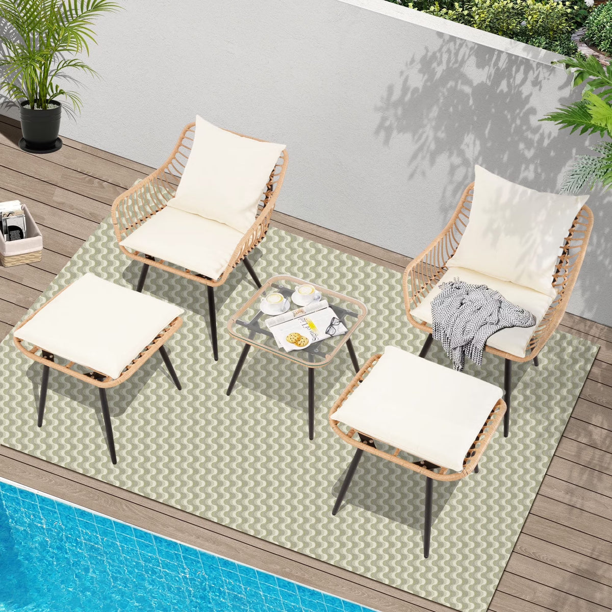 2026 NewAinfox 3-Piece Steel Outdoor Bistro Sets with Metal Chairs and Glass Top Table, Beige