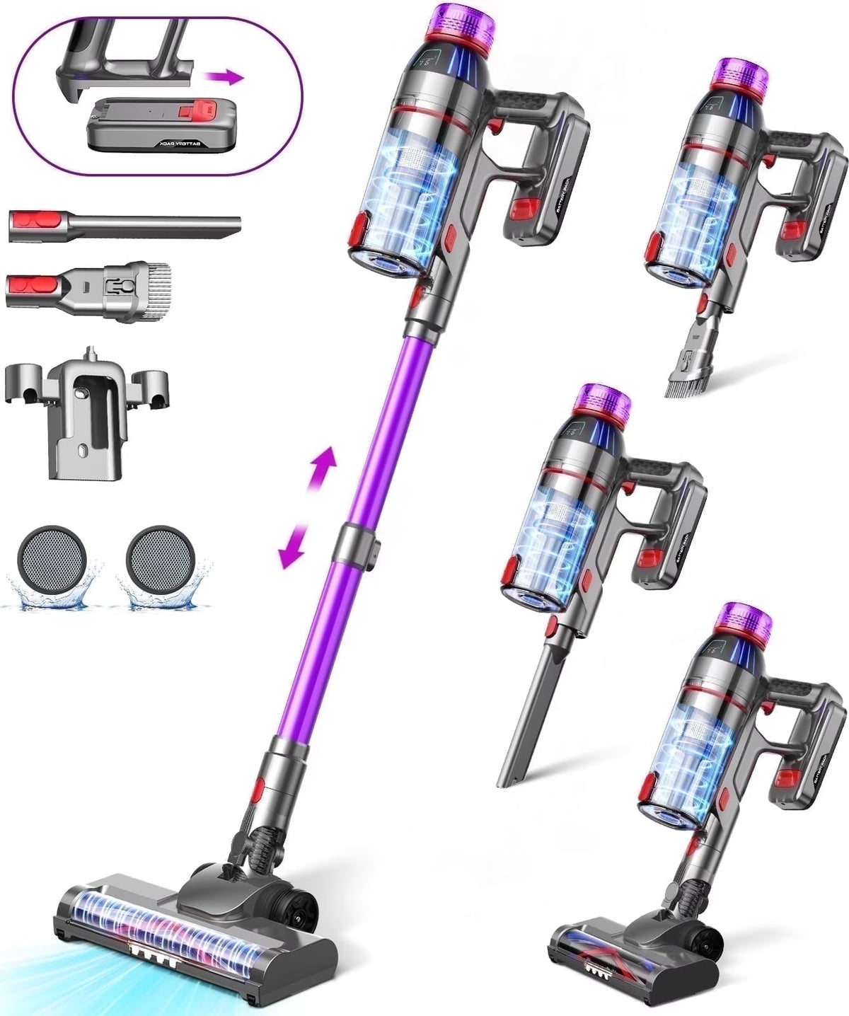 2026 NewHosaud Cordless Vacuum Cleaner - 45000pa 550W 55mins 2600mAh Lightweight Stick Vacuum Cleaners for Home Pet Hair Carpet Floor Purple
