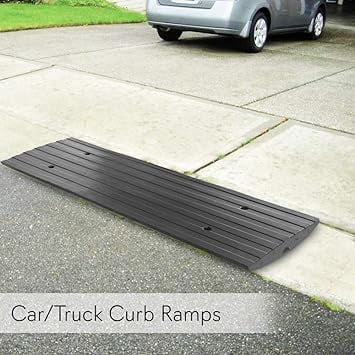 Pyle Car Driveway Adjustable Curb Ramps - 3 Pack Heavy Duty Rubber Threshold Ramp Kit Set - Also for Loading Dock, Garage, Sidewalk, Truck, Scooter, Bike, Motorcycle & Wheelchair Mobility - PCRBDR23