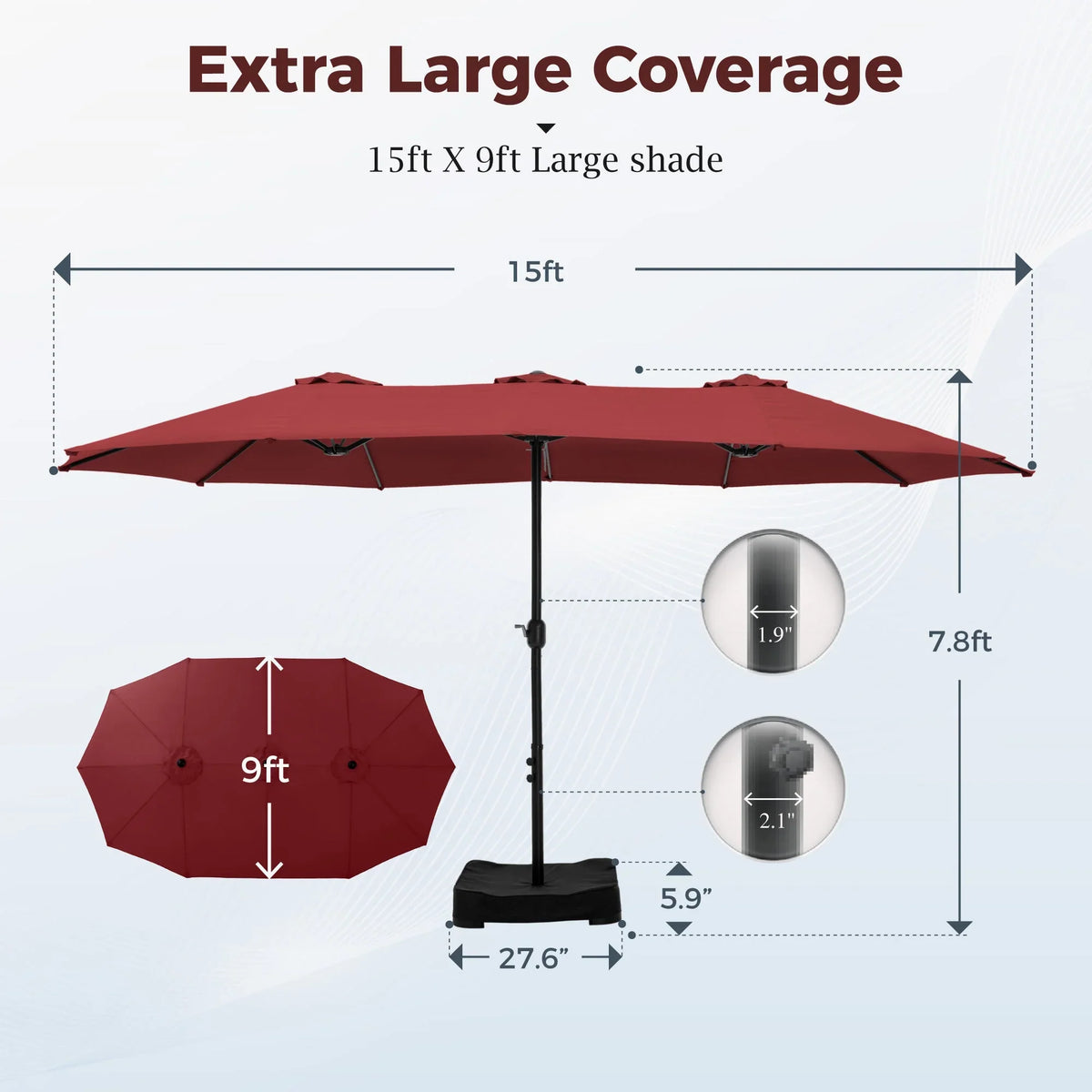 2026 NewAlpha Joy 15ft Outdoor Patio Umbrella Extra-Large Double-Sided Garden Umbrella with Crank Handle and Base - Smoky Gray