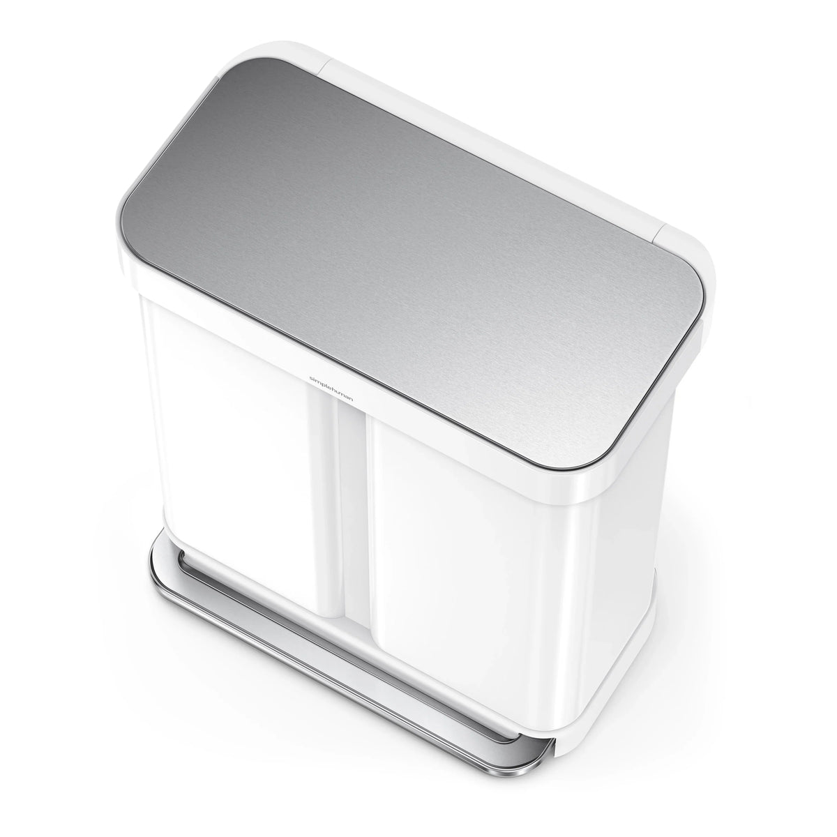 2026 Newsimplehuman 58 Liter / 15.3 Gallon Rectangular Dual Compartment Recycling Step, Brushed Stainless Steel with Soft-Close Plastic Lid Kitchen Trash Can