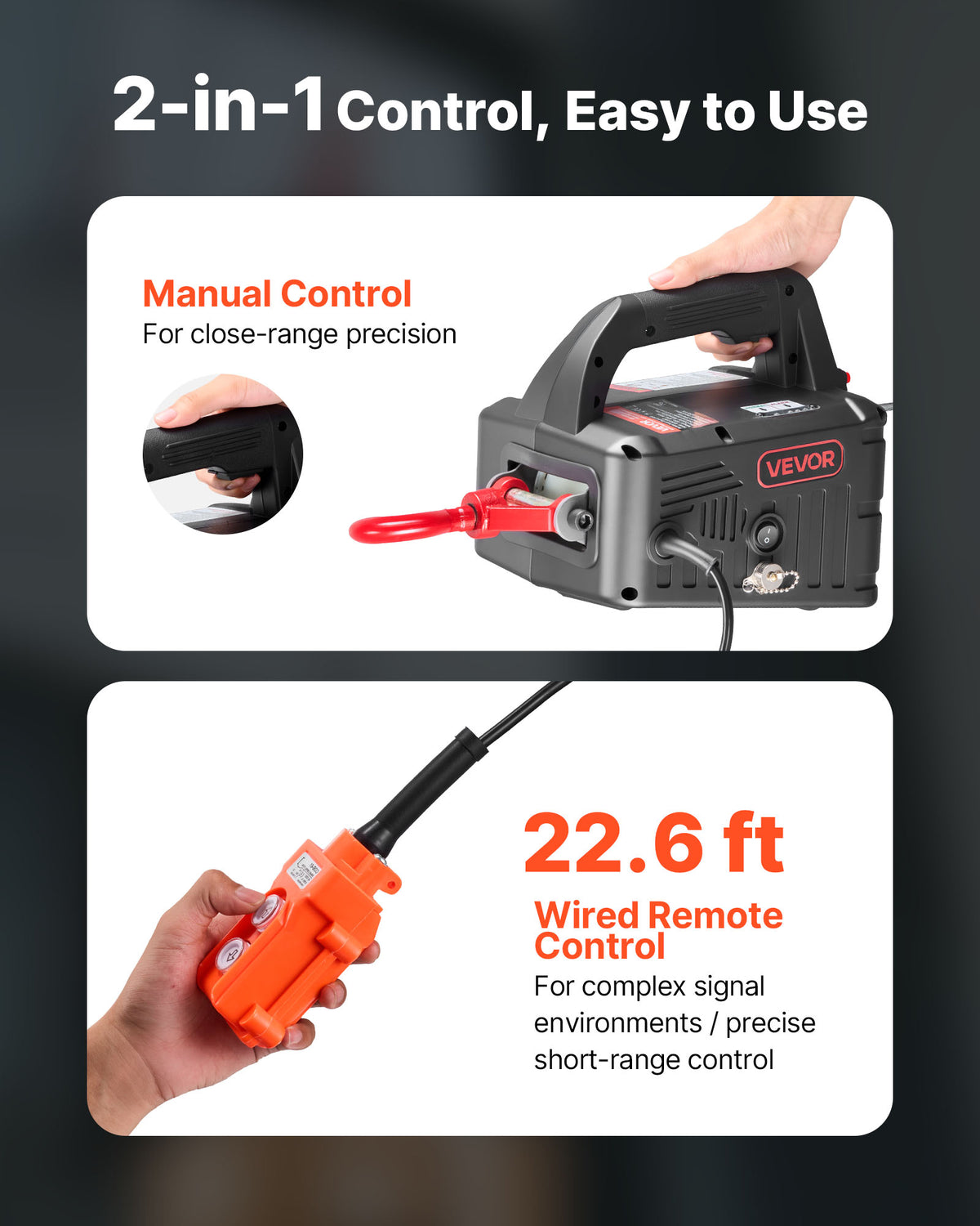 VEVOR 2-in-1 Electric Hoist Winch, 1100 lbs Capacity, 1500W Portable Power Winch Crane, 25 ft Lifting Height, 16.4 ft/min with Manual and Wired Remote Control