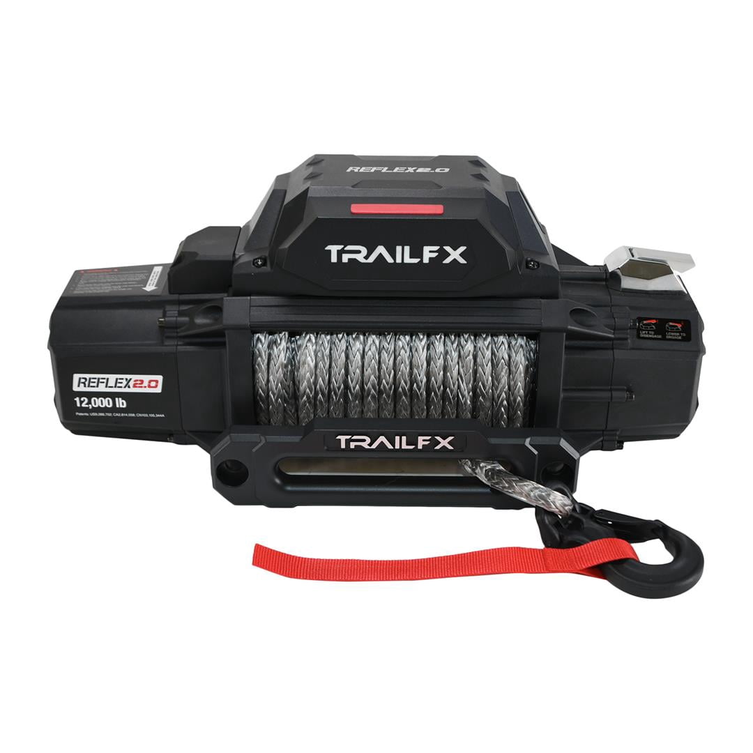 TrailFX Winch WRS212B Reflex 2.0; Vehicle Mounted; Vehicle Recovery Winch; 12 Volt Electric; 12000 Pound Line Pull Capacity; 94 Foot Synthetic Rope; Roller Fairlead; Wired and Wireless Remote
