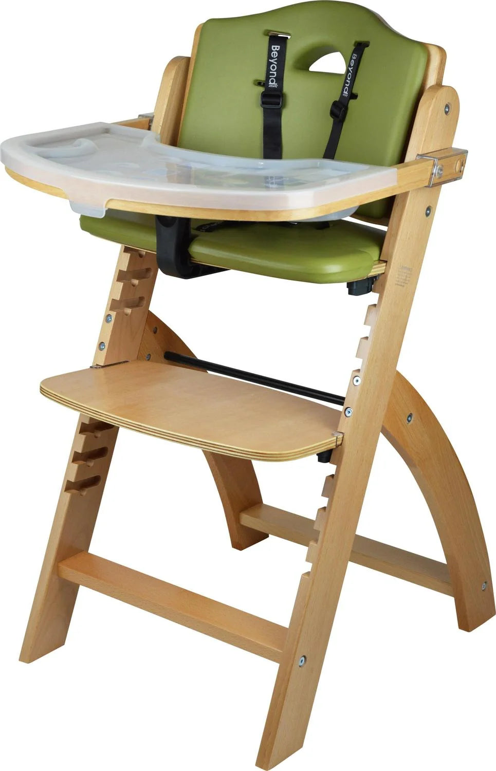 2026 NewAbiie Beyond Wooden High Chair with Tray. The Perfect Adjustable Baby Highchair Solution for Your Babies & Toddlers or as a Dining Chair. (6 Months up to 250 Lb) (Natural Wood - Olive Cushion)