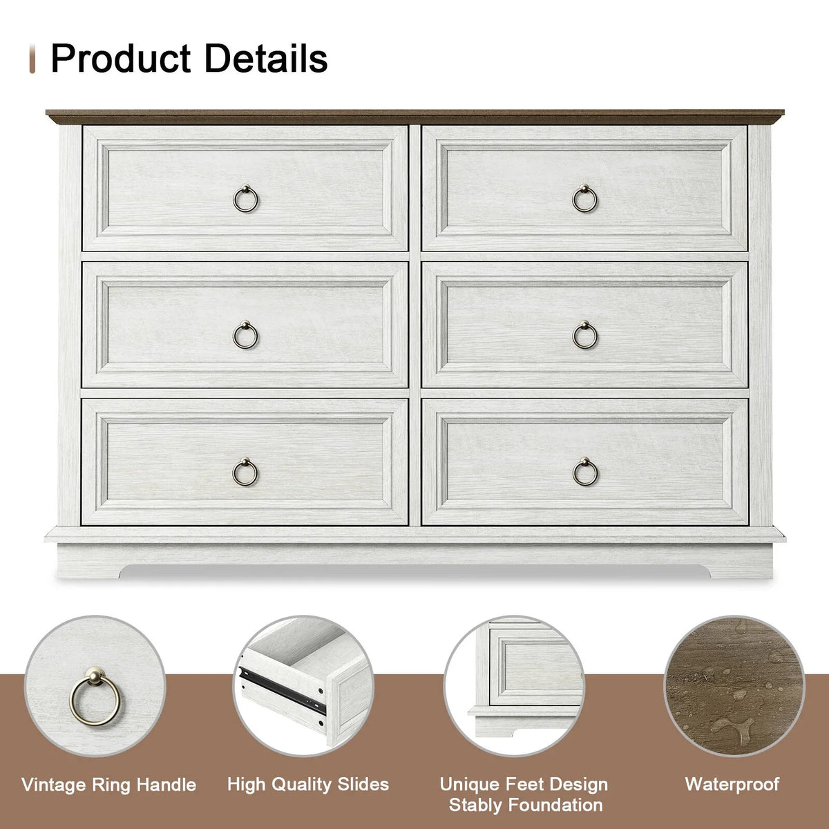 2026 NewFAGAGA 6 Drawers Dresser for Living Room,Storage Cabinet Wooden Dressers Organizer for Bedroom,White