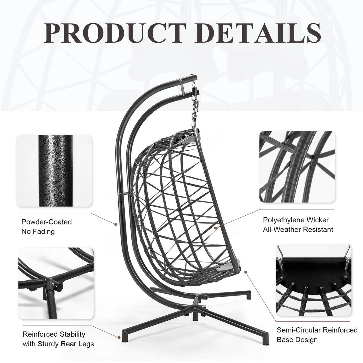 2026 NewRADIATA Double Wicker Egg Swing Chair with Stand, 2-Person Hanging Egg Chair for Indoor/Outdoor, 700lbs Capacity, Thick Cushions & Headrest,Sturdy Metal Frame"Dark Gray