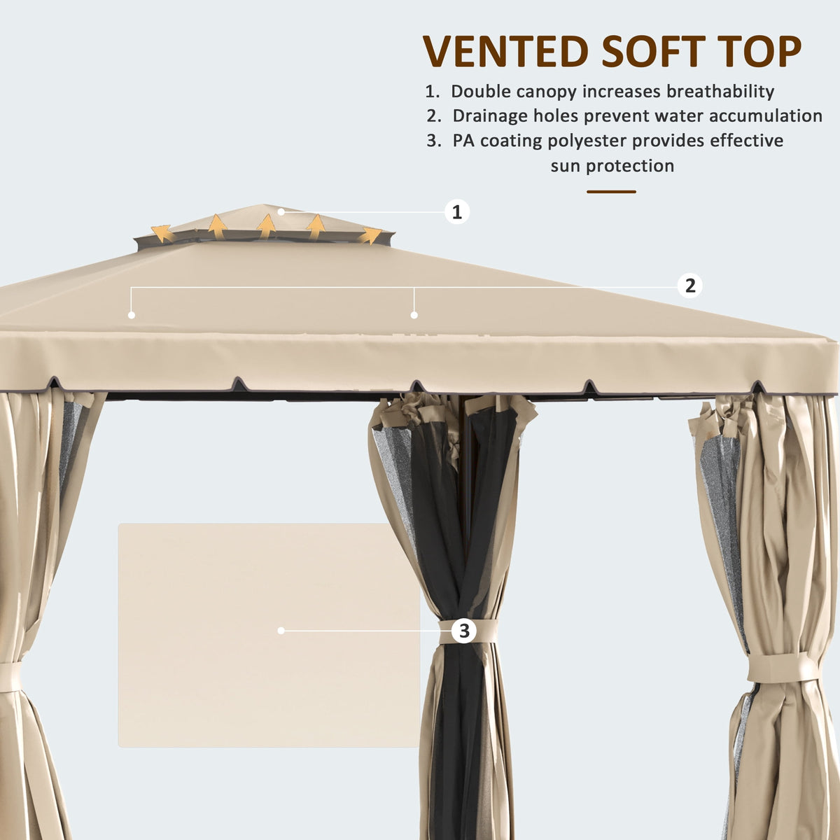 Outsunny 10' x 10' Outdoor Patio Gazebo Shelter Tent w/ Sidewalls, Khaki