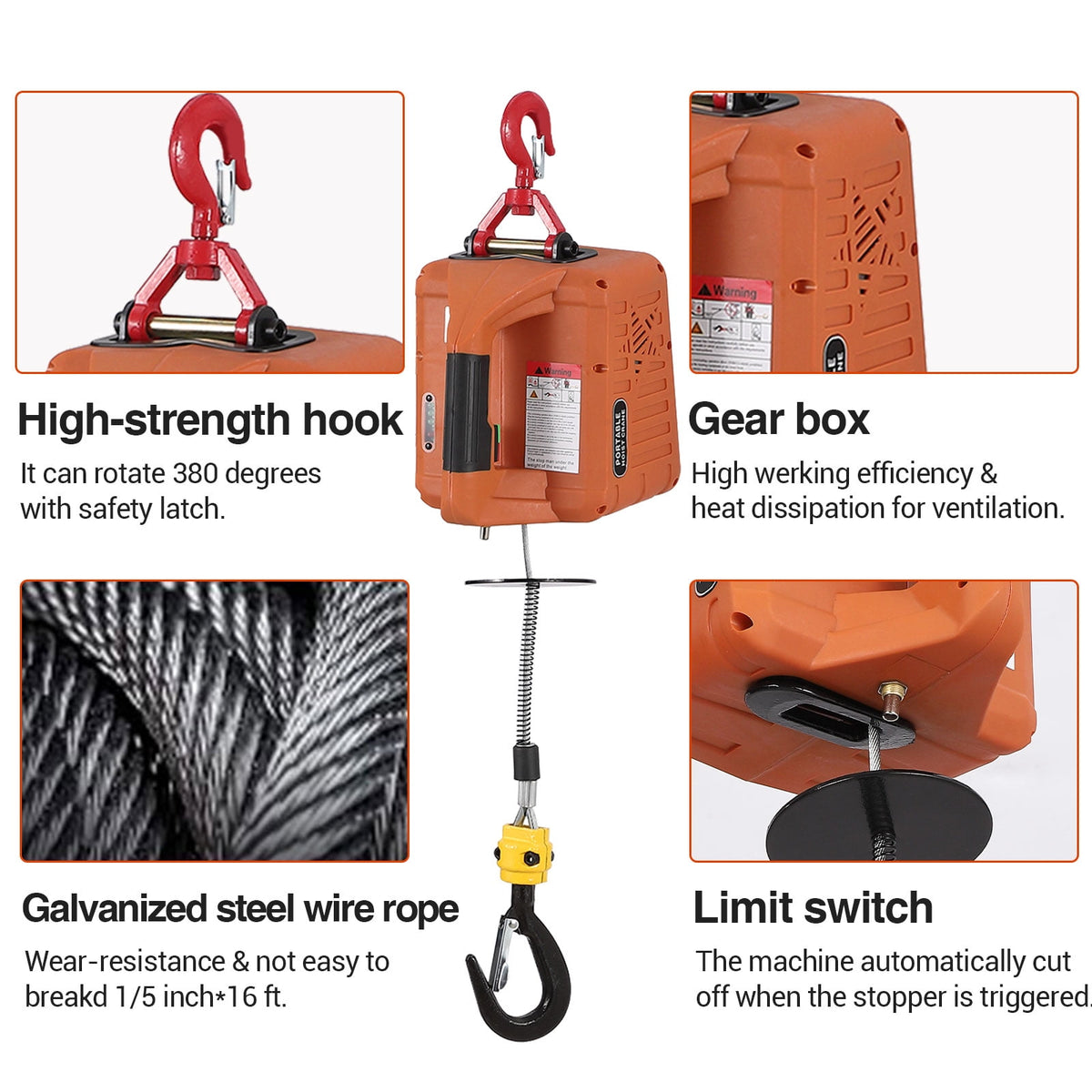 3-in-1 Electric Hoist Winch – 1500W Heavy Duty Industrial Lifting Equipment, 1100 lbs Capacity, 25ft Lifting Height, 110V-120V Portable Crane, Wired & Wireless Remote (200ft)