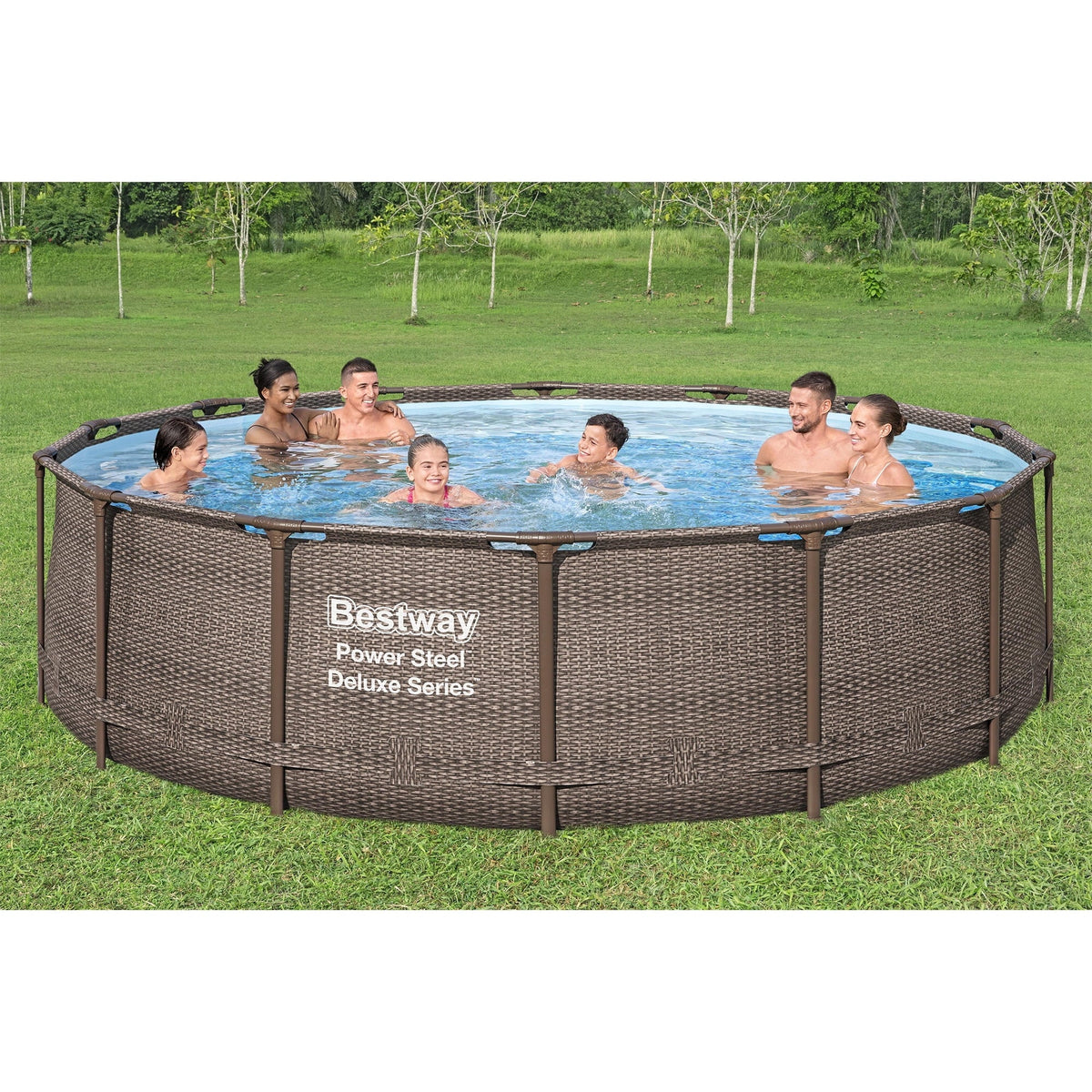 2026 NewBestway Power Steel 14' x 42" Round Above Ground Outdoor Swimming Pool Set