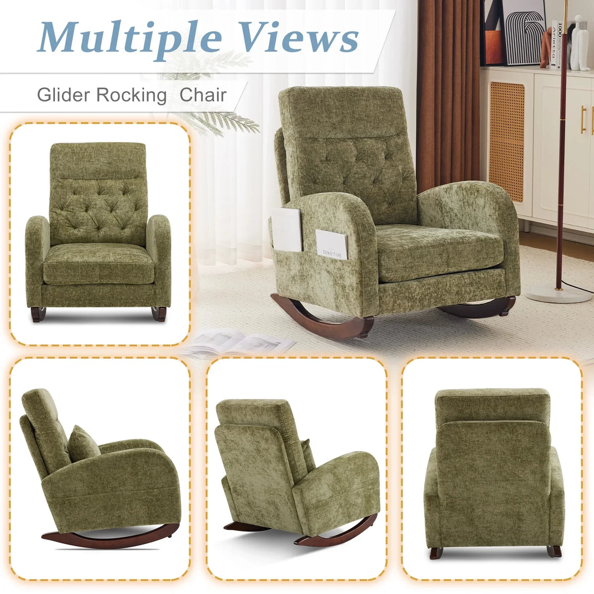 2026 NewKtaxon Rocking Accent Chair Glider Reading Chair Comfy Teddy Velvet Upholstered Single Sofa Rocker for Living Room, Nursery, Bedroom Beige