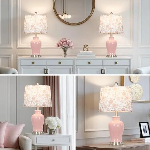 2026 NewModern Ceramic Table Lamps Set of 2, 23" White Ceramic Lamps for Living Room, Rustic Farmhouse Bedside Lamp with Ginger Jar Design, Elegant Bedroom Lamp for Nightstand Desk Side End Table Home Decor