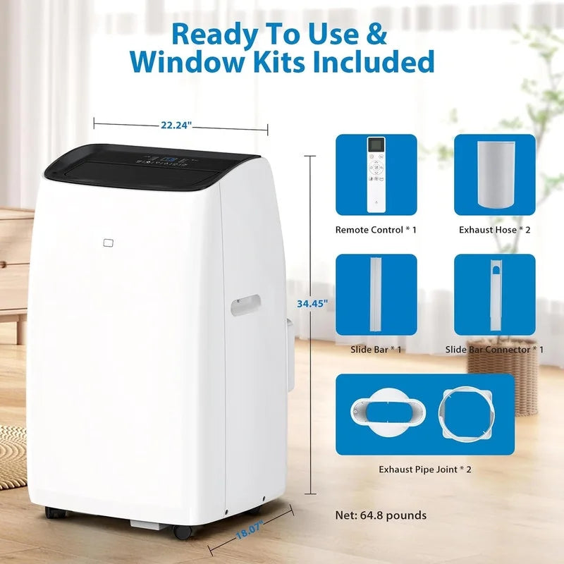 2026 NewPortable Air Conditioners, 14000 BTU Air Conditioner for Rooms Up to 750 Sq.Ft, AC Unit with Heat, Sleep Mode, Dehumidifier, Fan, Remote Control, 24H Timer, Easy Setup for Bedrooms, Black Top