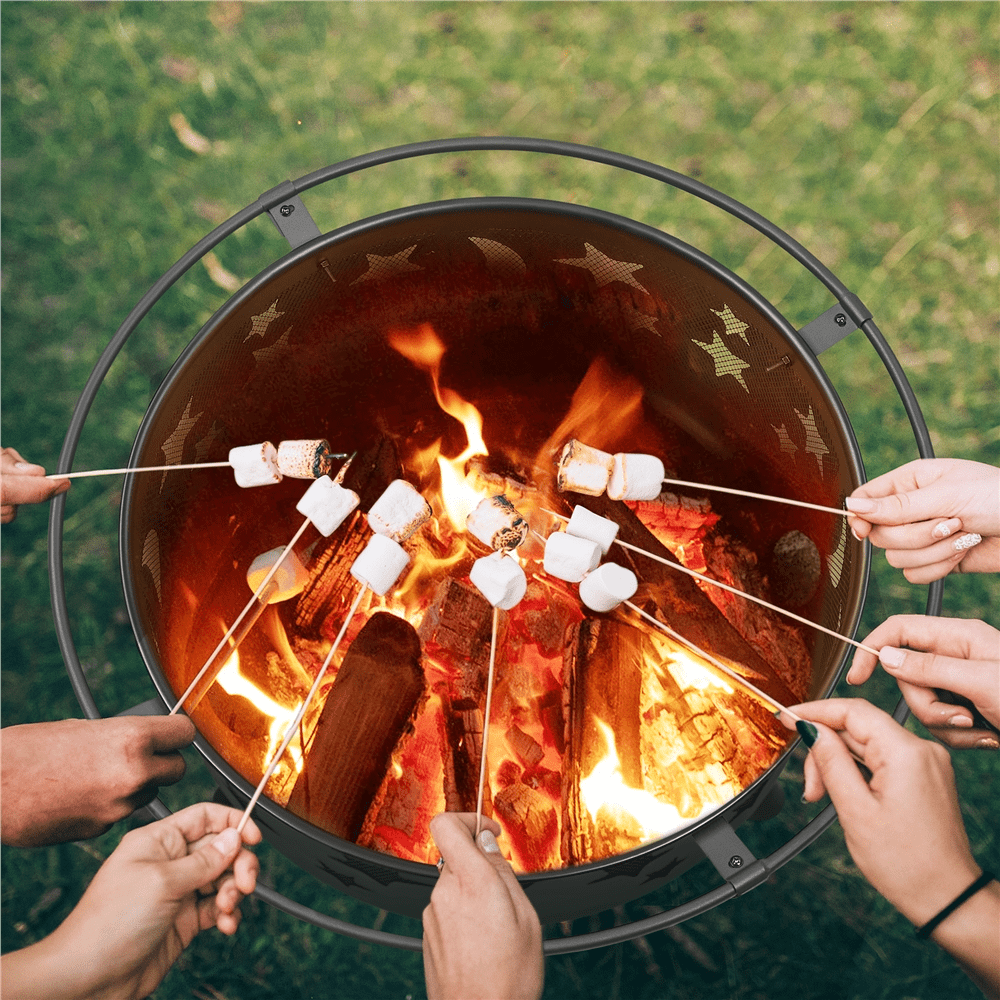 Yaheetech Round Fire Pit with Stars Moons Pattern, Black