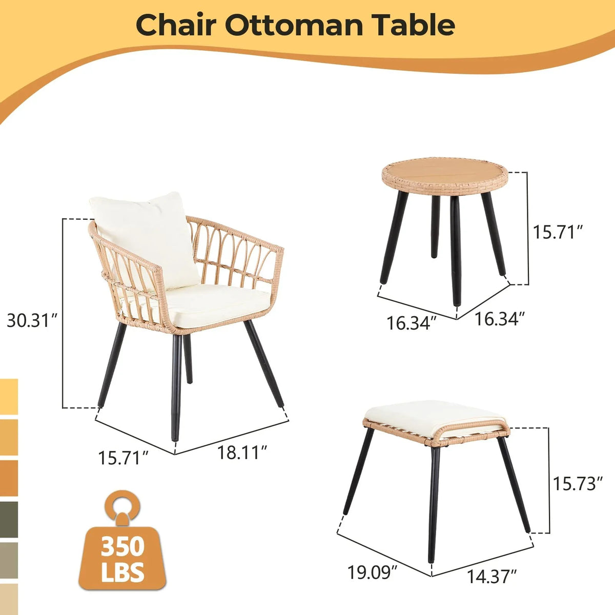 2026 NewFHFO 3 Piece Patio Bistro Set, Outdoor Wicker Apartment Balcony Furniture Sets, Rattan Table and Chairs Set of 2 for Porch Backyard Lawn Poolside Deck, Beige