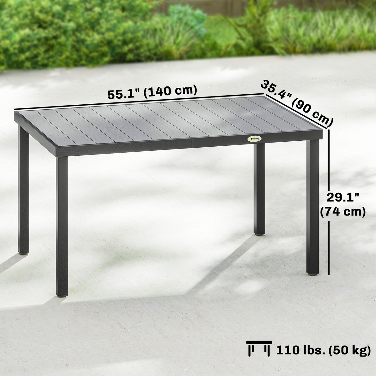 Outsunny Rectangular Patio Table for 6, 55" Outdoor Dining Table, Grey