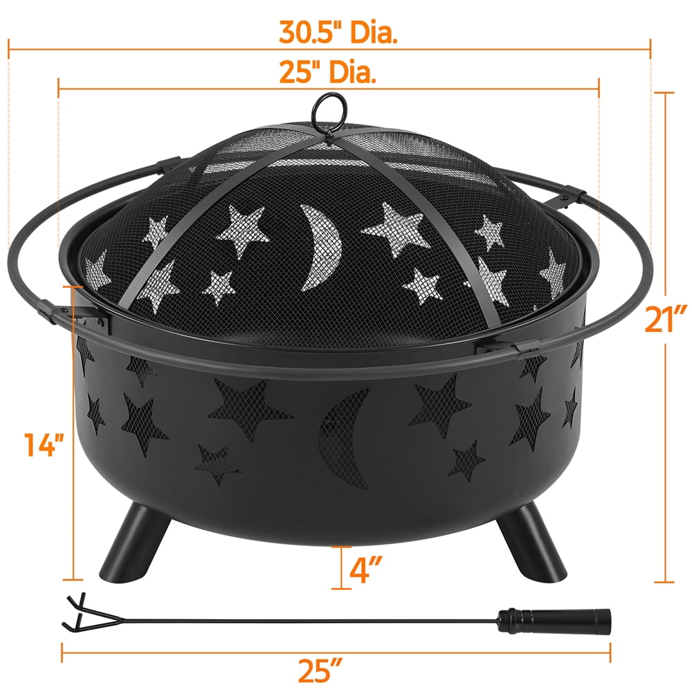 Yaheetech Round Fire Pit with Stars Moons Pattern, Black