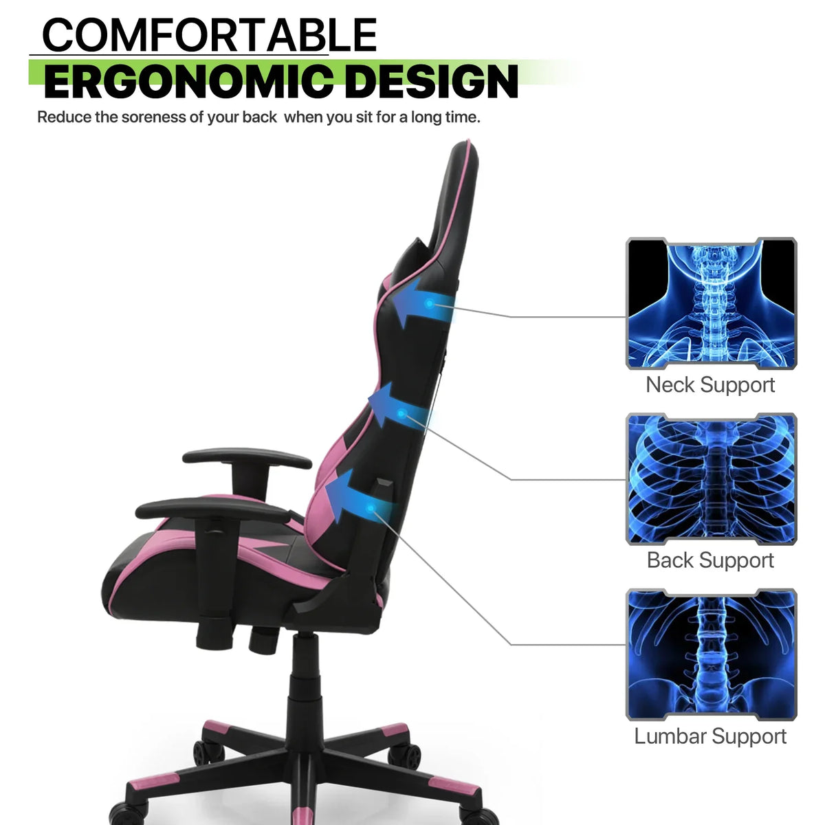 2026 NewMagshion Ergonomic Gaming Chair, Comfortable Gaming Chair, Computer Chair Leather Desk Chair Adjustable Swivel Gaming Office Chair, Blue