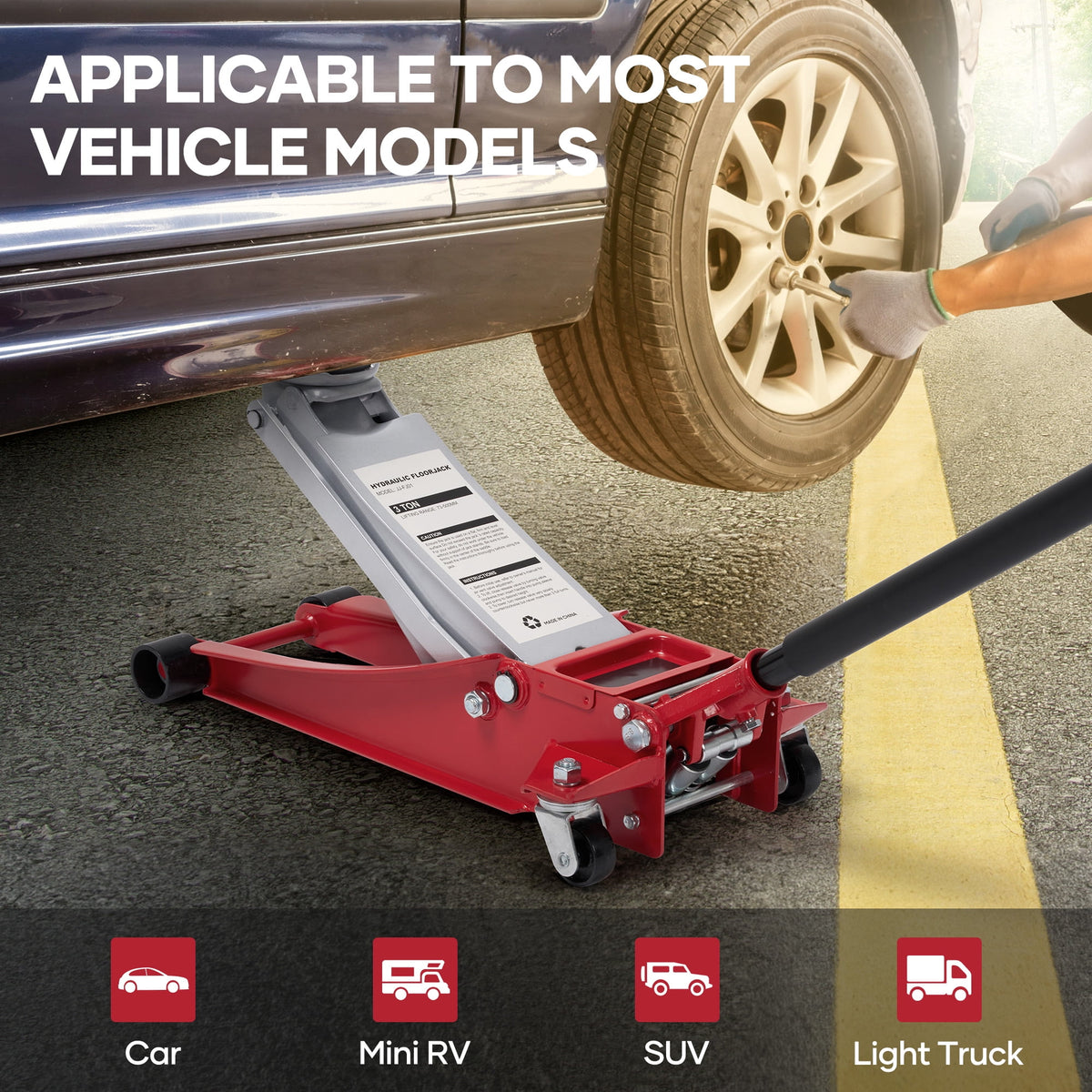 Naipo 3 Ton Low Profile Hydraulic Floor Jack,2.87"~19.69" Lifting Range,Dual-Piston Pump Car Jack,Quick Lift for Sedans/SUV/Light Trucks,Red