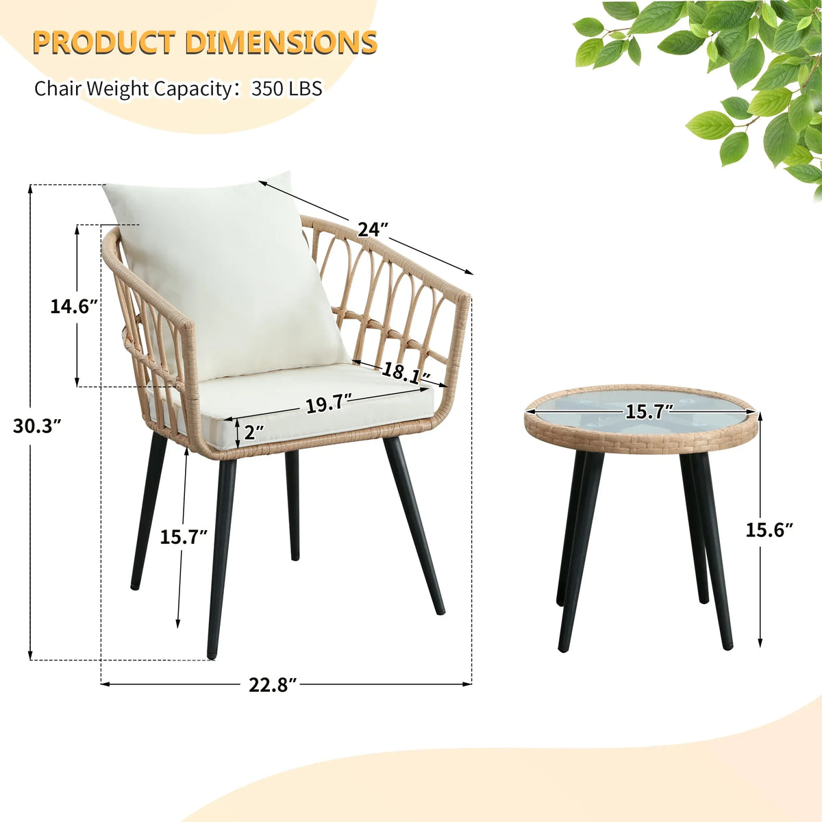 2026 NewFHFO 3 Piece Patio Bistro Set, Outdoor Wicker Apartment Balcony Furniture Sets, Rattan Table and Chairs Set of 2 for Porch Backyard Lawn Poolside Deck, Beige