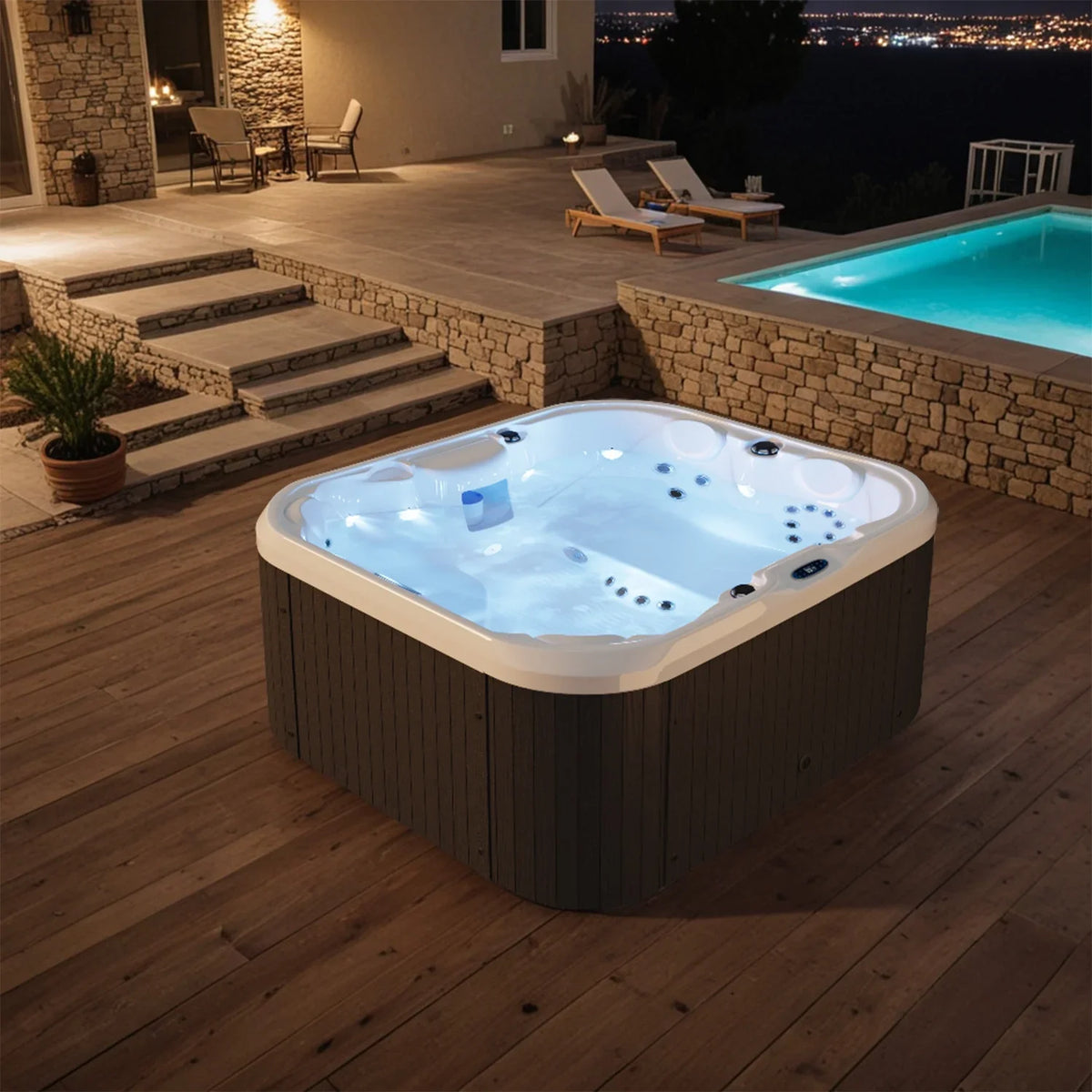2026 NewPatiowell 2 Person Home Spa Hot Tub for Outdoor, with 41pcs Massage Jets, LED lighting, Built-In Water Purification System, 900L, Black