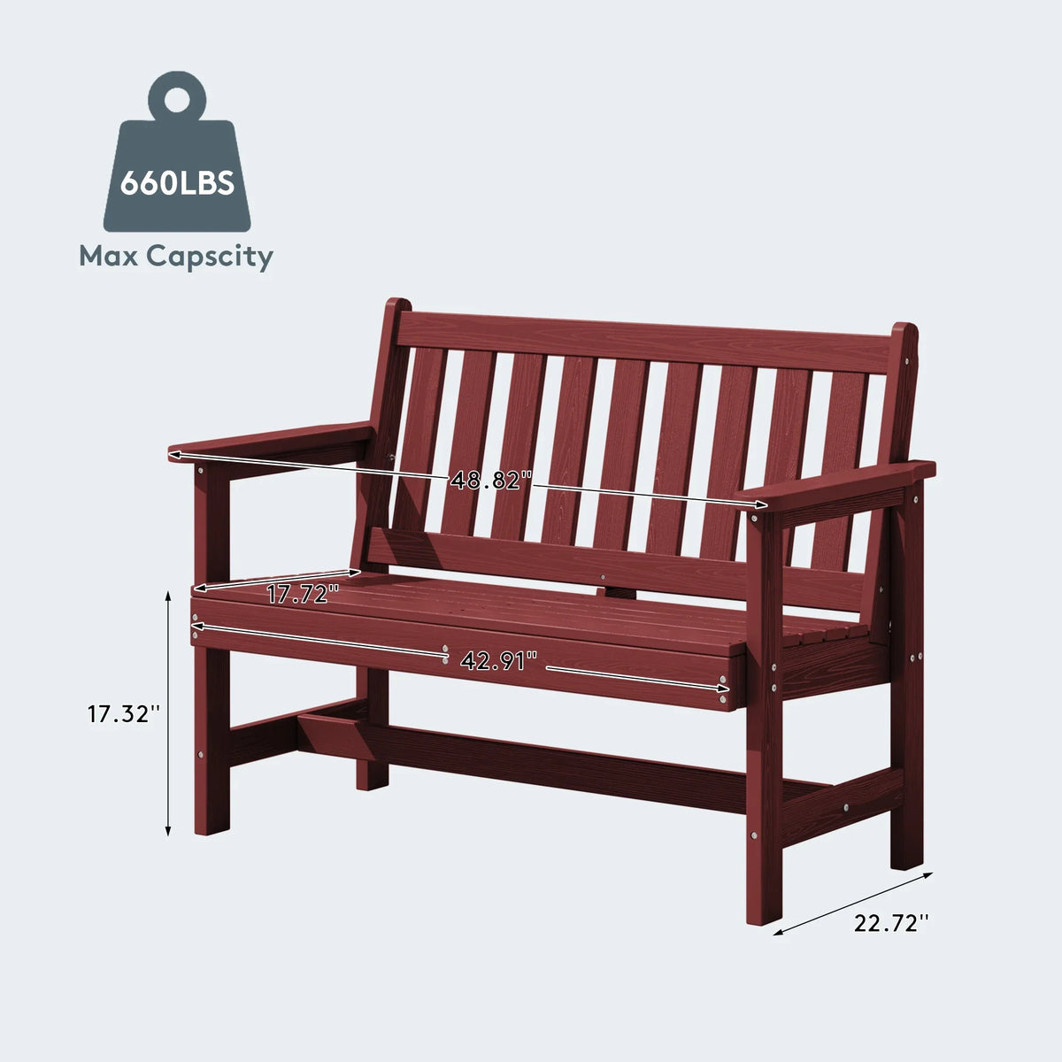 2026 NewSERWALL Outdoor Bench for 2-Person, Weather-Resistant HDPE with Aluminum Reinforcement, Supports 660 lbs, Comfortable Seating for Patio, Garden, and Porch, Black