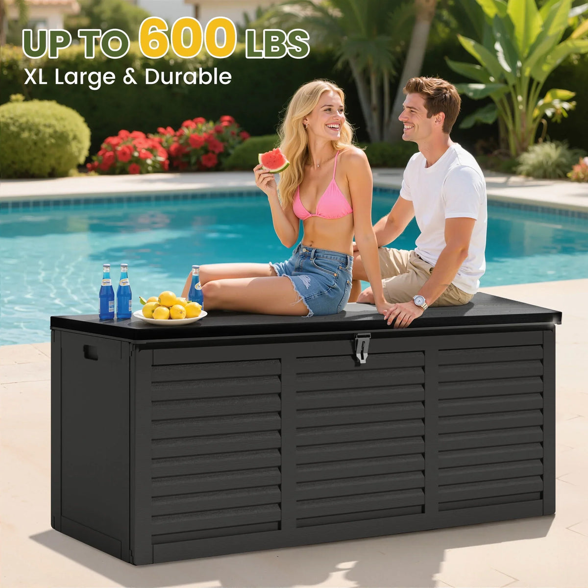 2026 NewOutdoor Storage Box, 130GAL Waterproof Deck Box, Lockable Pool Patio Storage Indoor Toy Box, Outdoor Storage Bench for Porch, Max Load Weight 500LBS