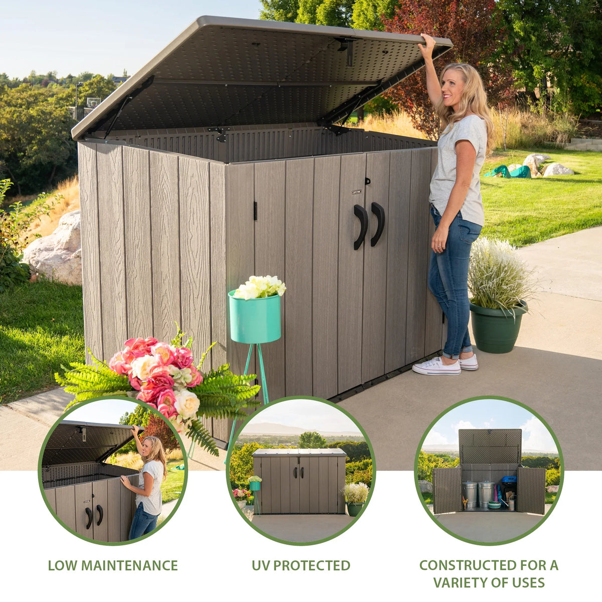 2026 NewLifetime Lockable DIY Polyethylene Horizontal Storage Shed, 75 cubic ft., Light Brown (60341)
